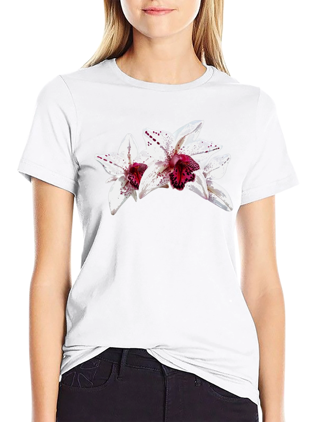 Floral Orchid Graphic Black T-Shirt