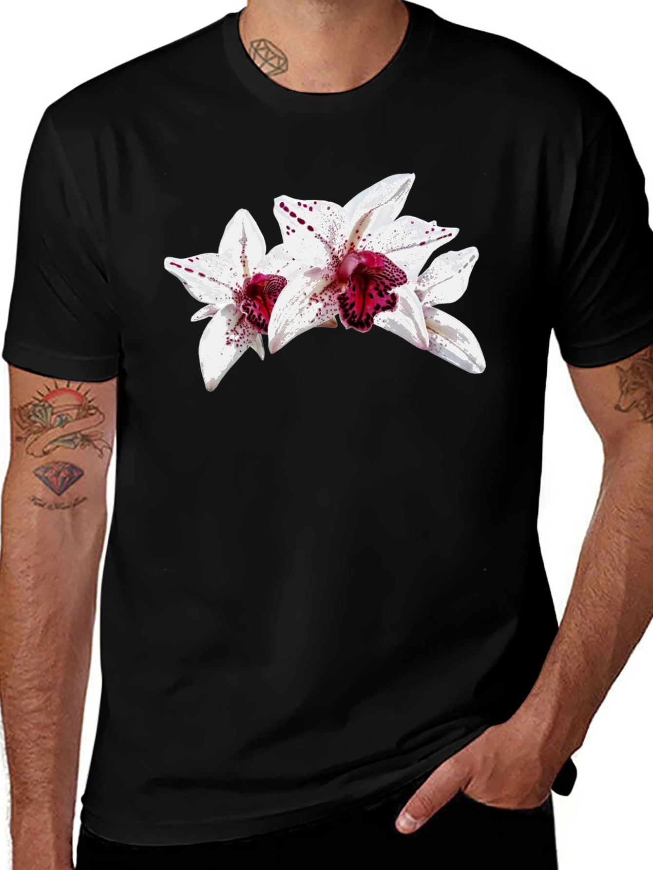 Floral Orchid Graphic Black T-Shirt