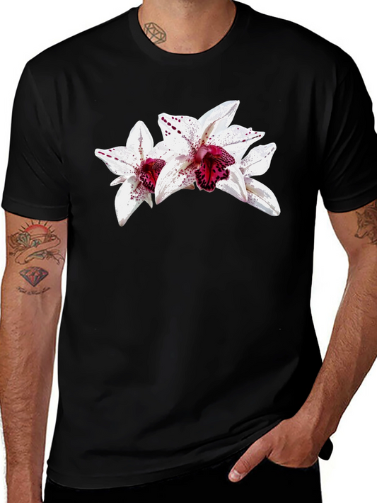 Floral Orchid Graphic Black T-Shirt