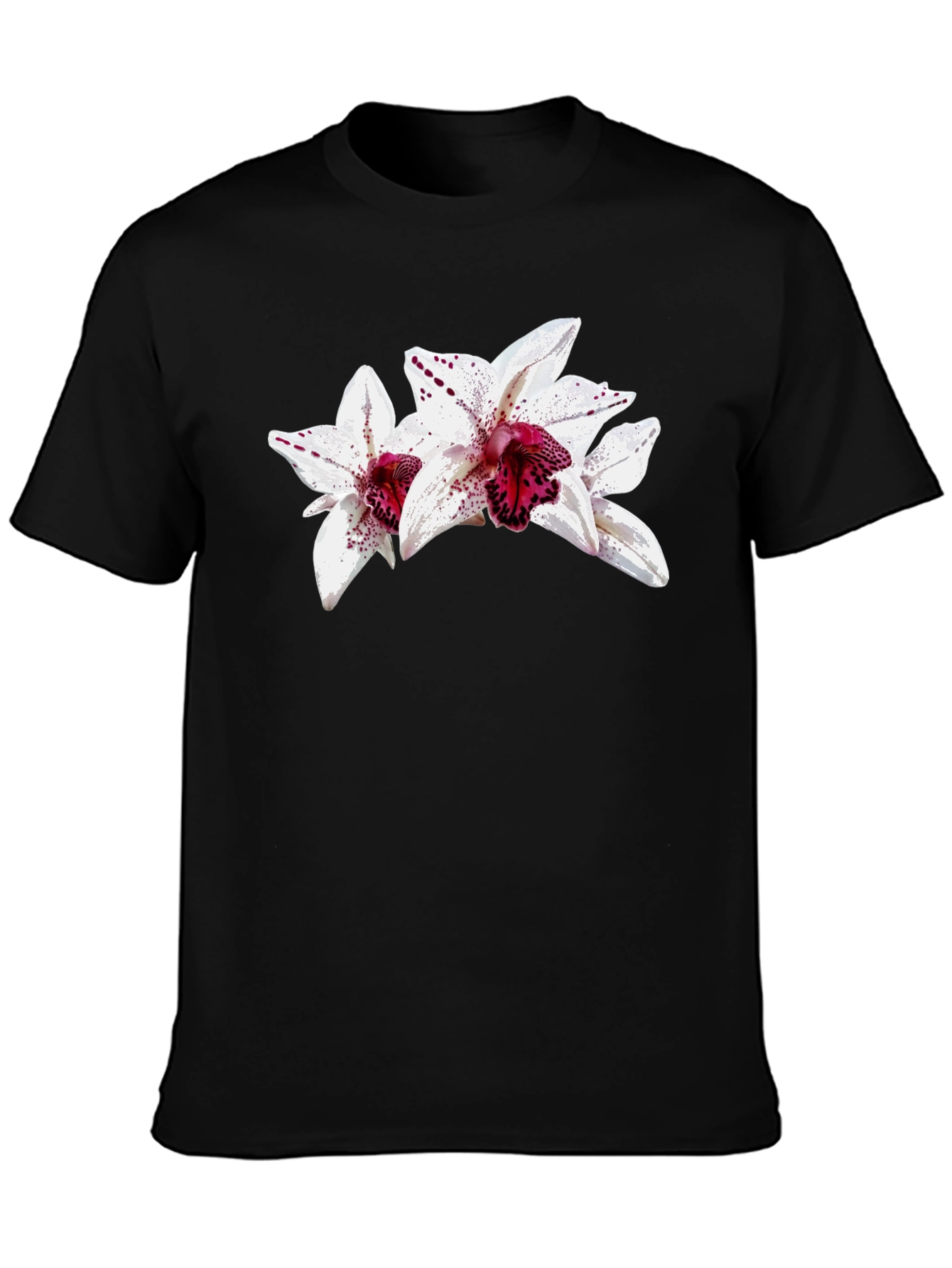 Floral Orchid Graphic Black T-Shirt