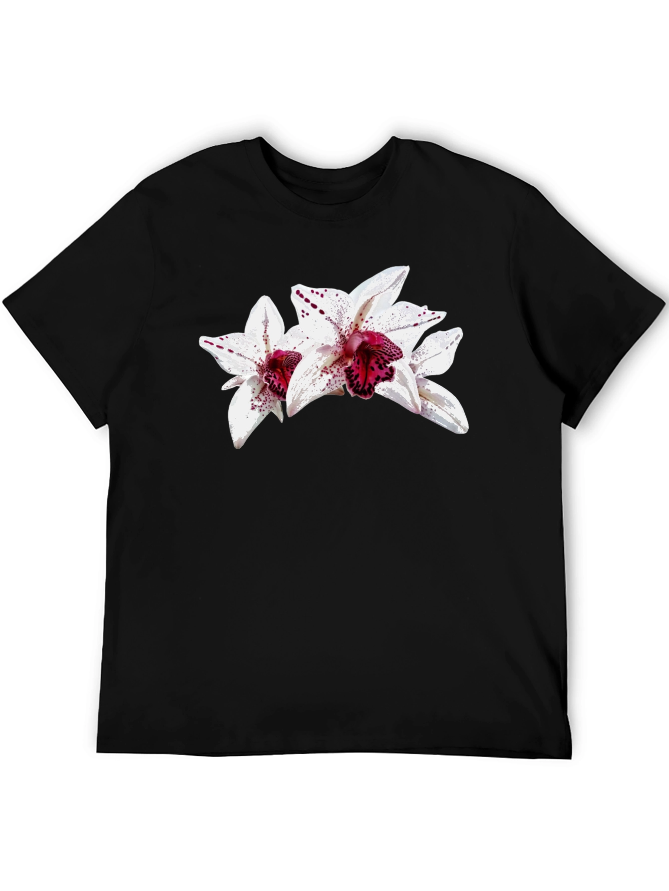 Floral Orchid Graphic Black T-Shirt