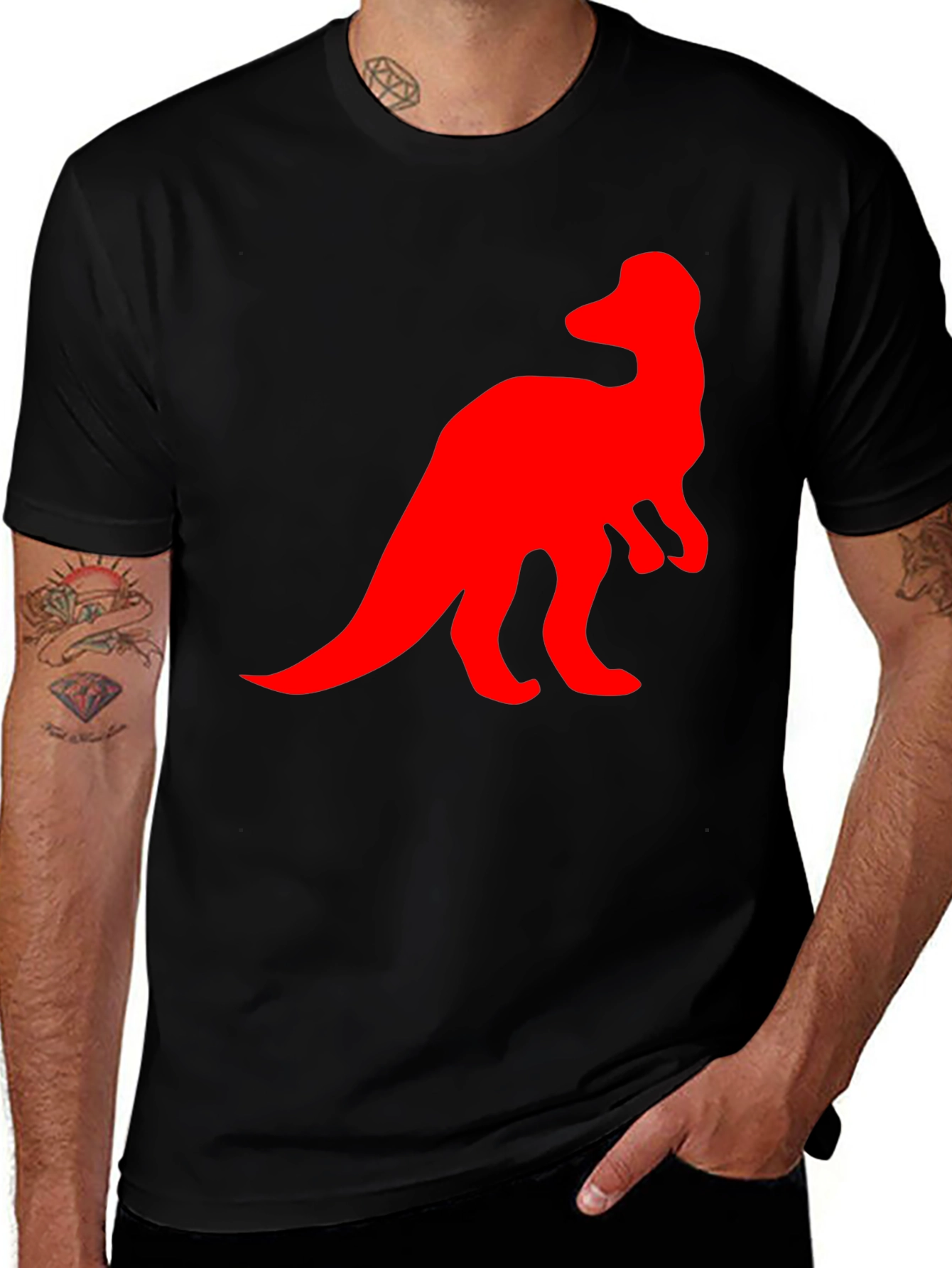 Dinosaur Graphic Tee - Casual Black T-Shirt