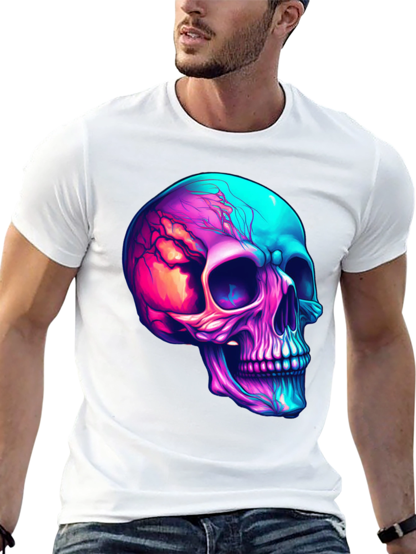 Vibrant Skull Graphic Tee - Cool Neon Skull T-Shirt