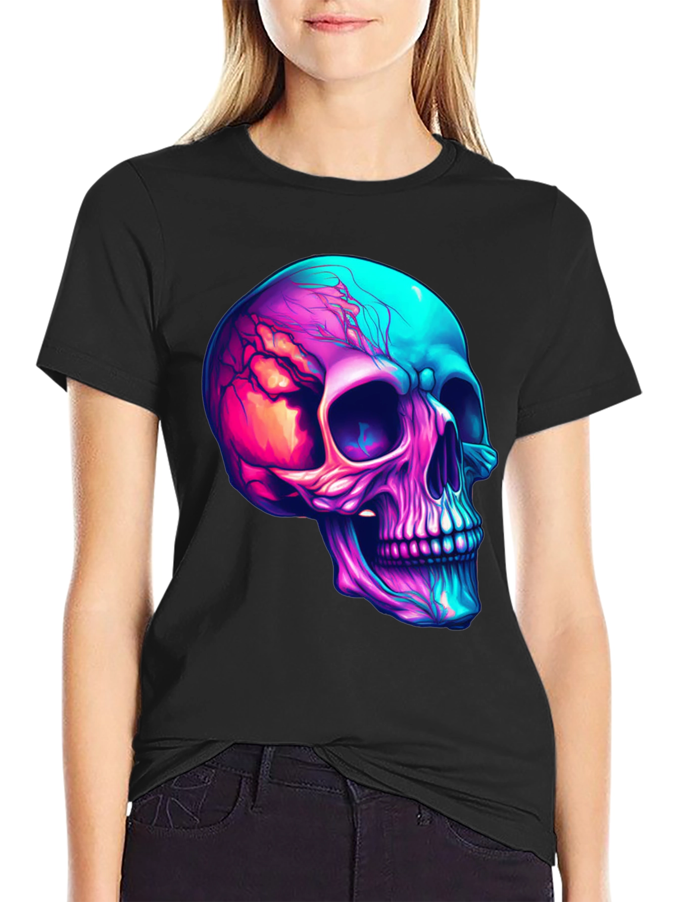 Vibrant Skull Graphic Tee - Cool Neon Skull T-Shirt