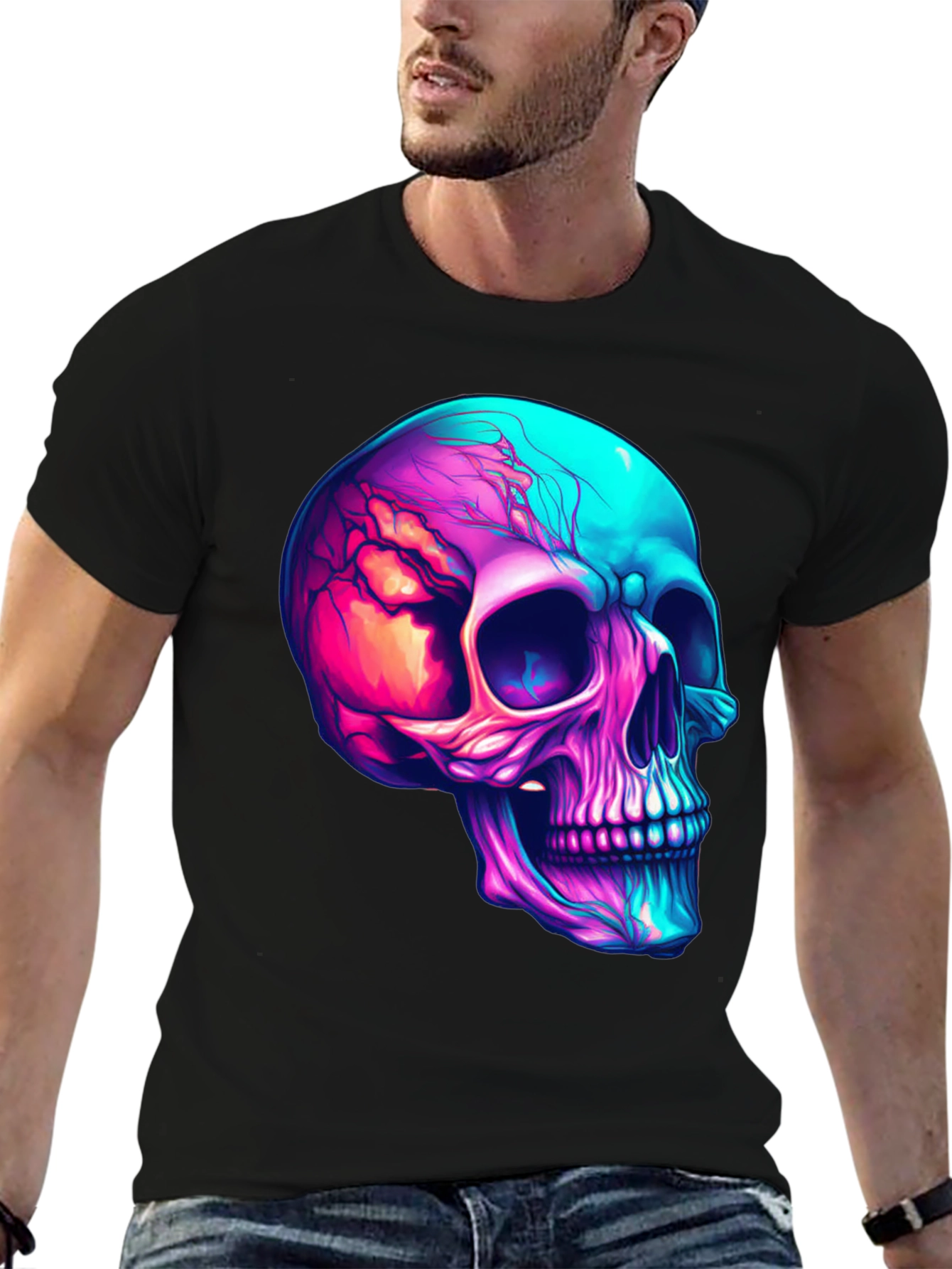 Vibrant Skull Graphic Tee - Cool Neon Skull T-Shirt