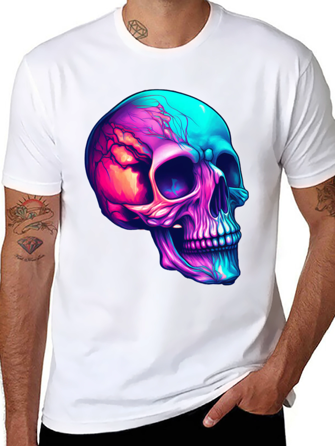 Vibrant Skull Graphic Tee - Cool Neon Skull T-Shirt