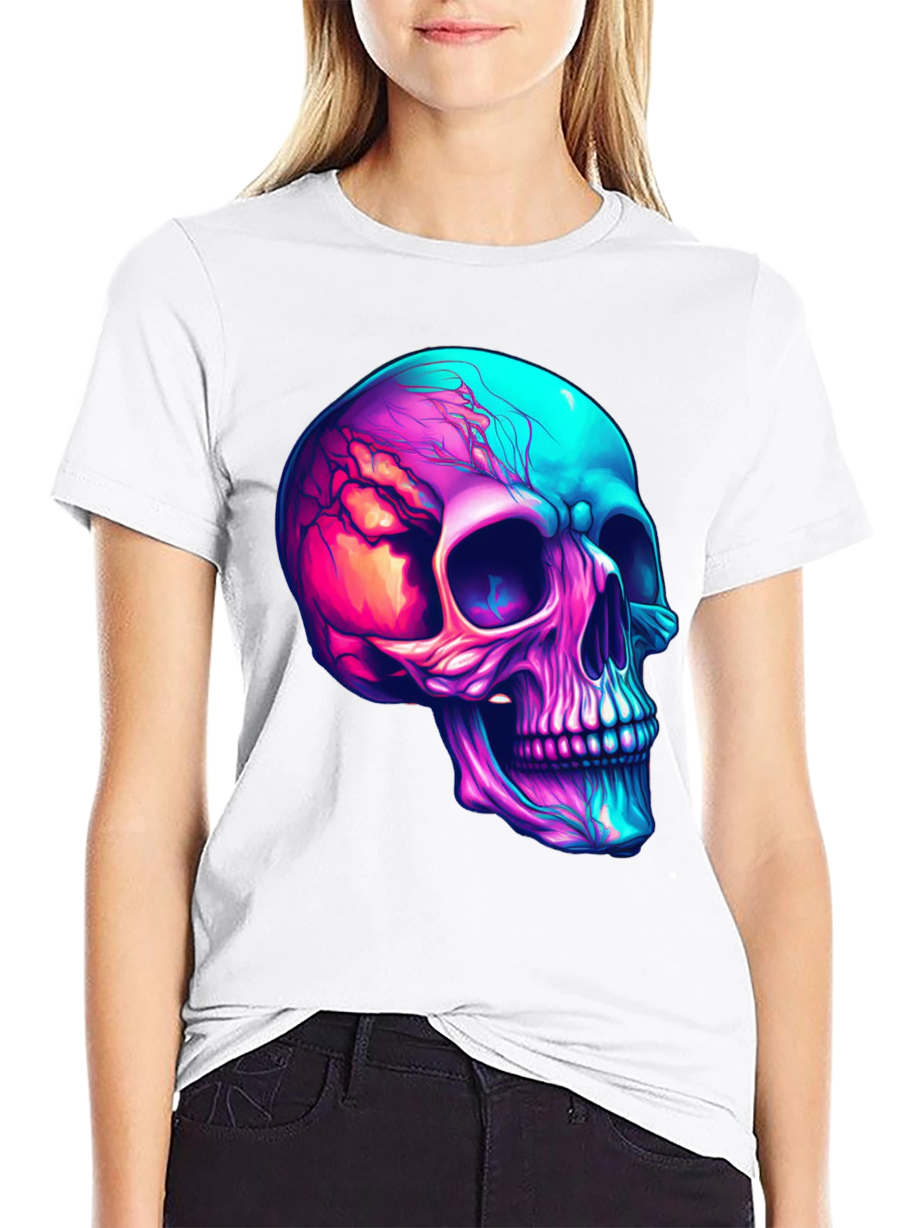 Vibrant Skull Graphic Tee - Cool Neon Skull T-Shirt