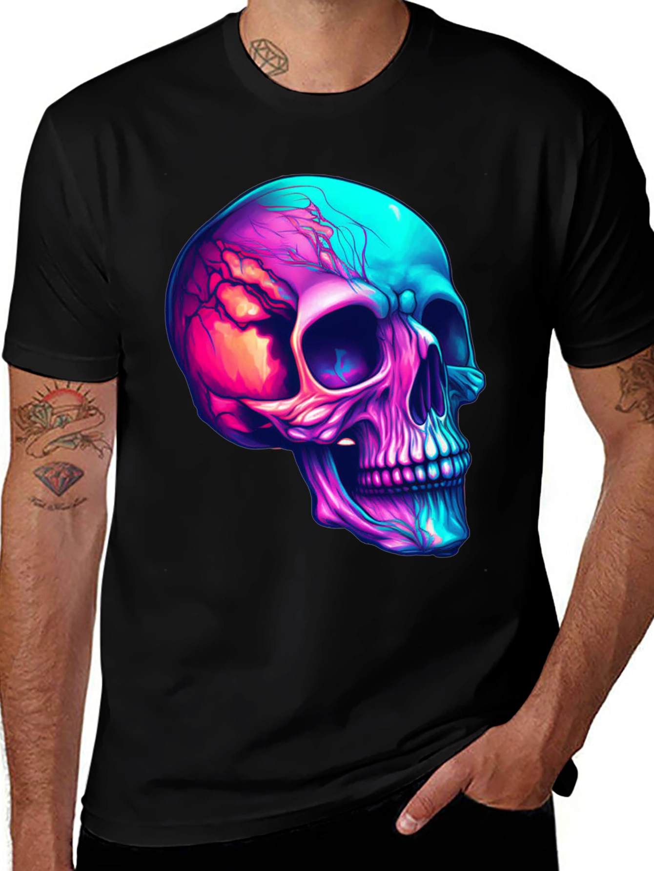 Vibrant Skull Graphic Tee - Cool Neon Skull T-Shirt