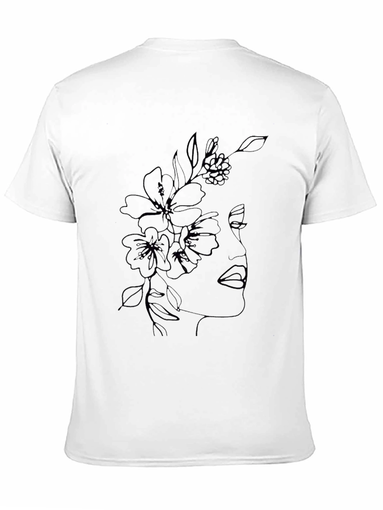 Floral Face Line Art Black T-Shirt