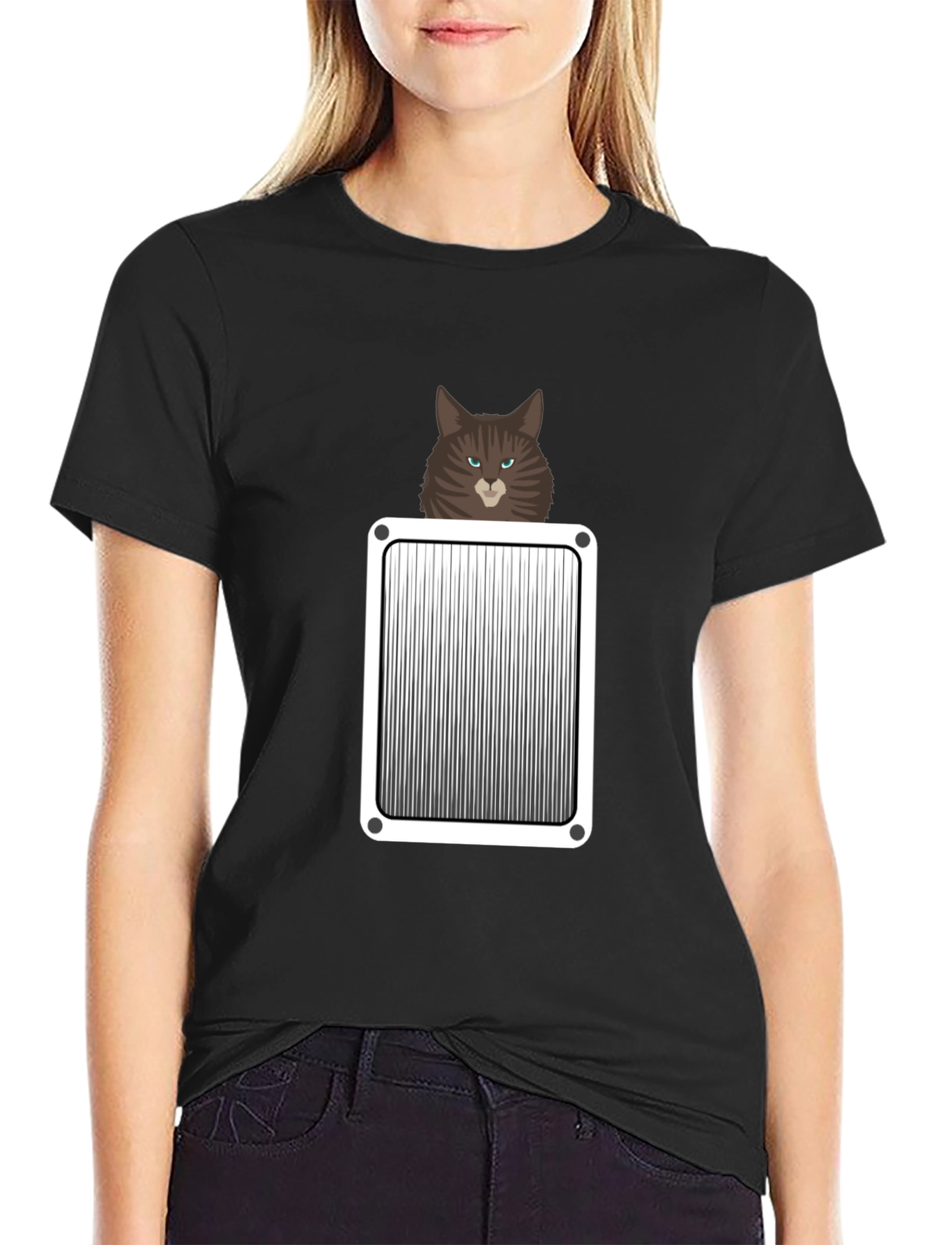 Mens Black Cat Pocket Graphic Tee
