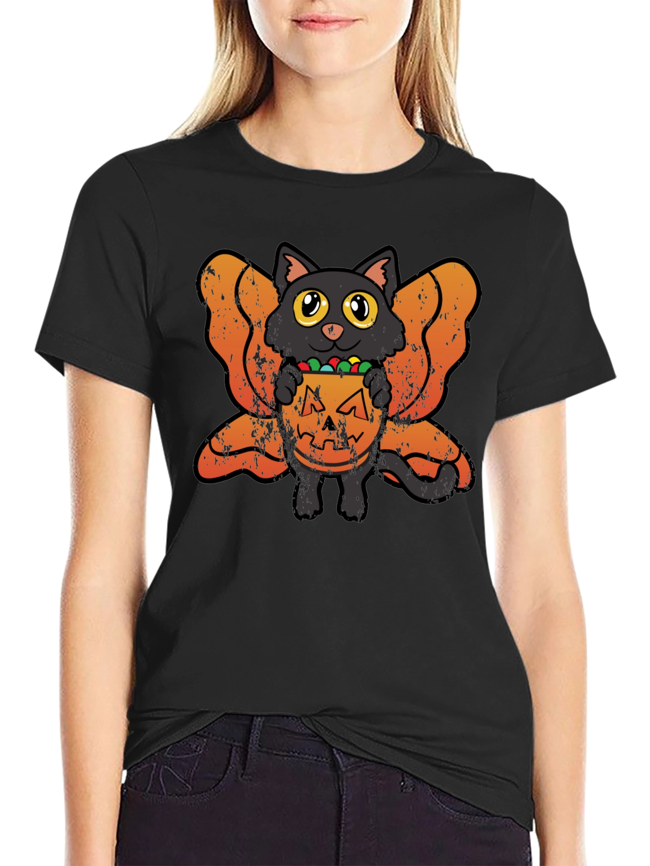 Halloween Cat T-Shirt - Pumpkin Candy Fairy