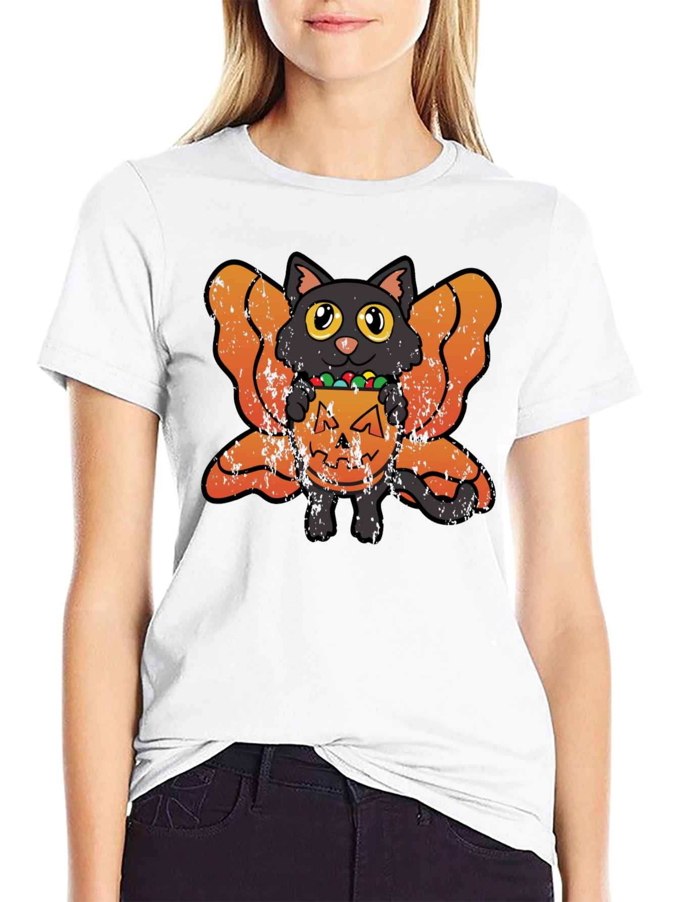 Halloween Cat T-Shirt - Pumpkin Candy Fairy
