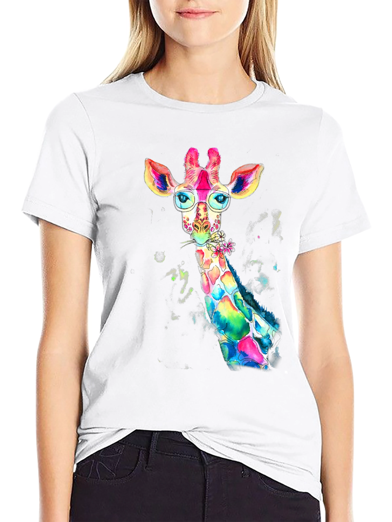 Rainbow Giraffe Graphic Tee - Quirky Animal Design