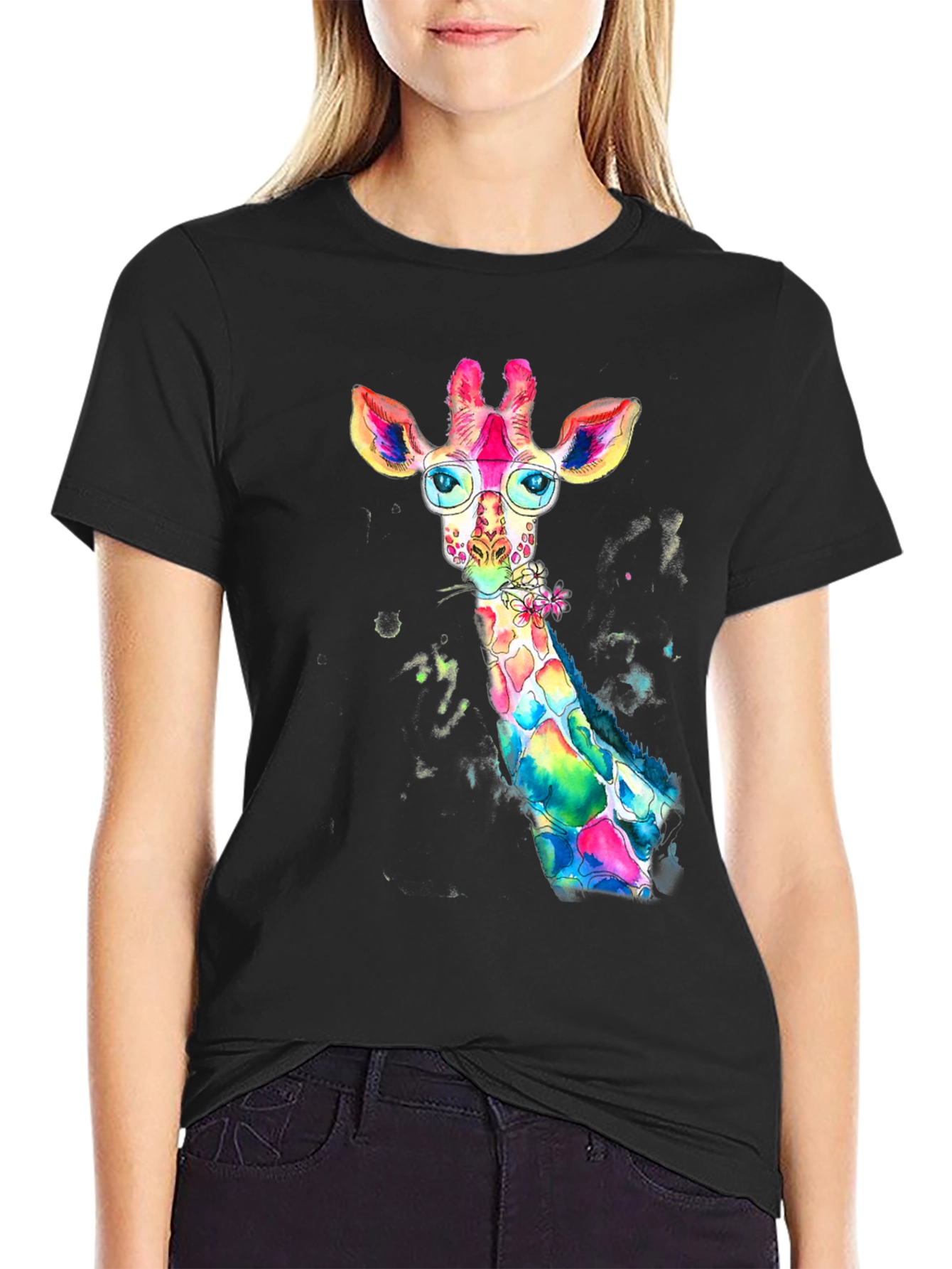 Rainbow Giraffe Graphic Tee - Quirky Animal Design