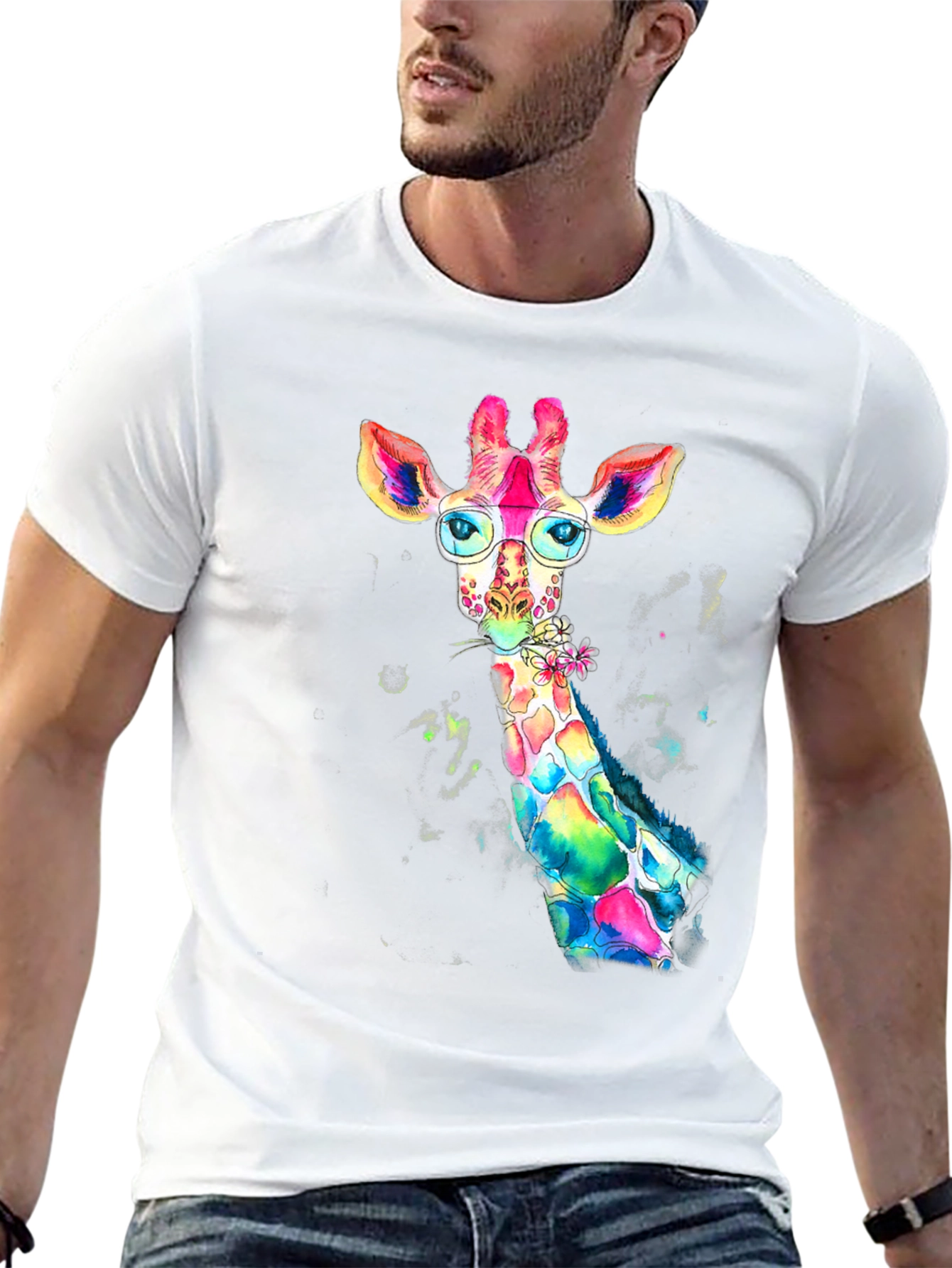 Rainbow Giraffe Graphic Tee - Quirky Animal Design