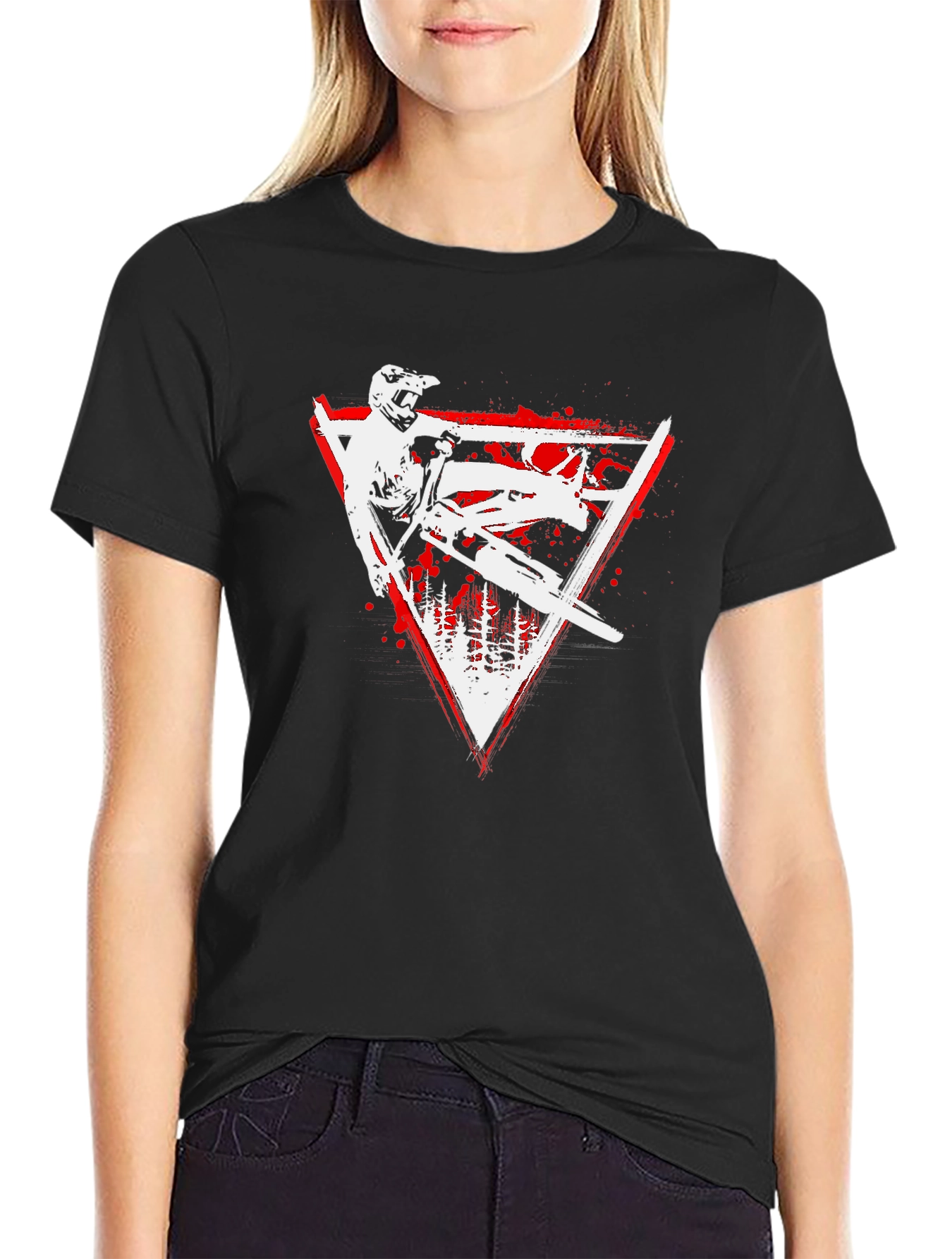 Mountain Biker Graphic Tee - Red Triangle Design