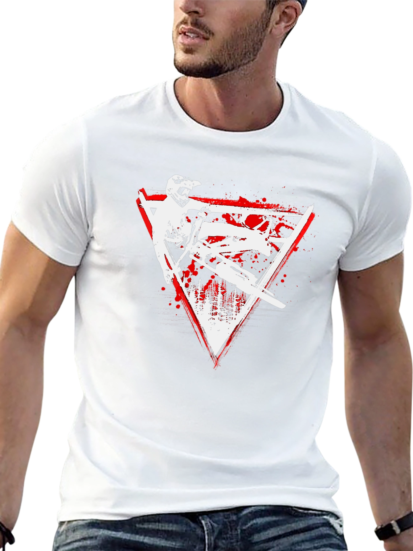 Mountain Biker Graphic Tee - Red Triangle Design