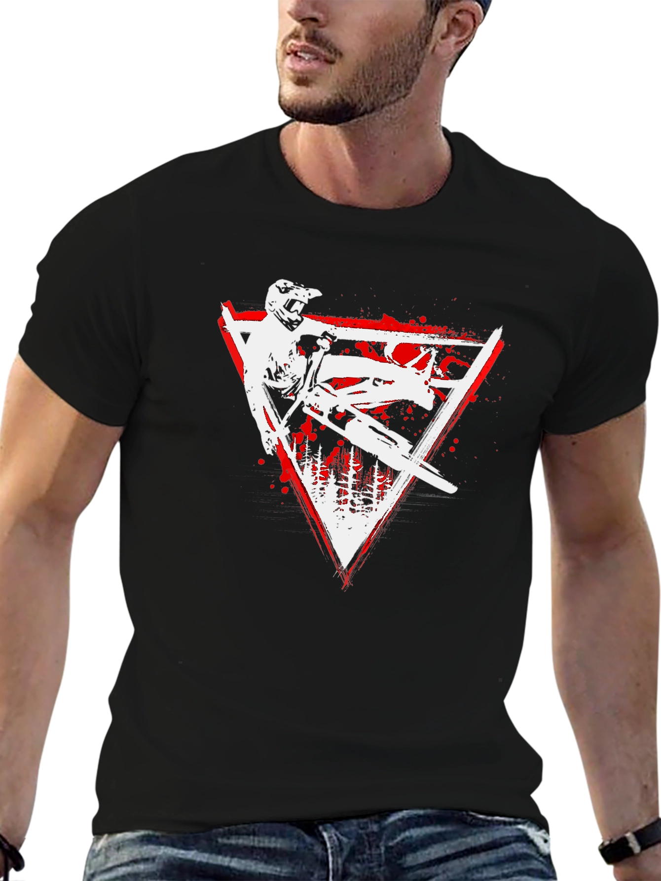 Mountain Biker Graphic Tee - Red Triangle Design
