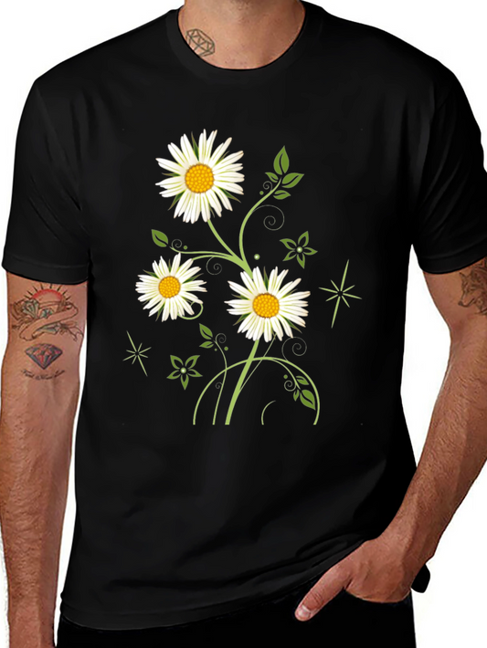 Daisy Flower Graphic Black Tee for Men