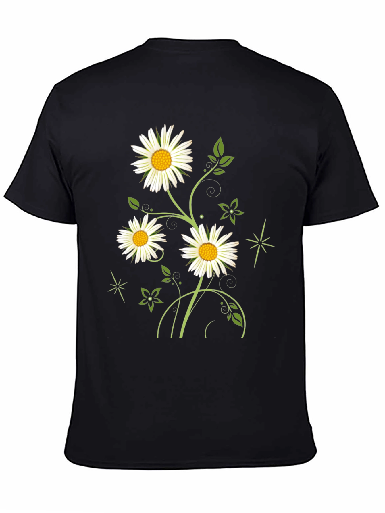 Daisy Flower Graphic Black Tee for Men