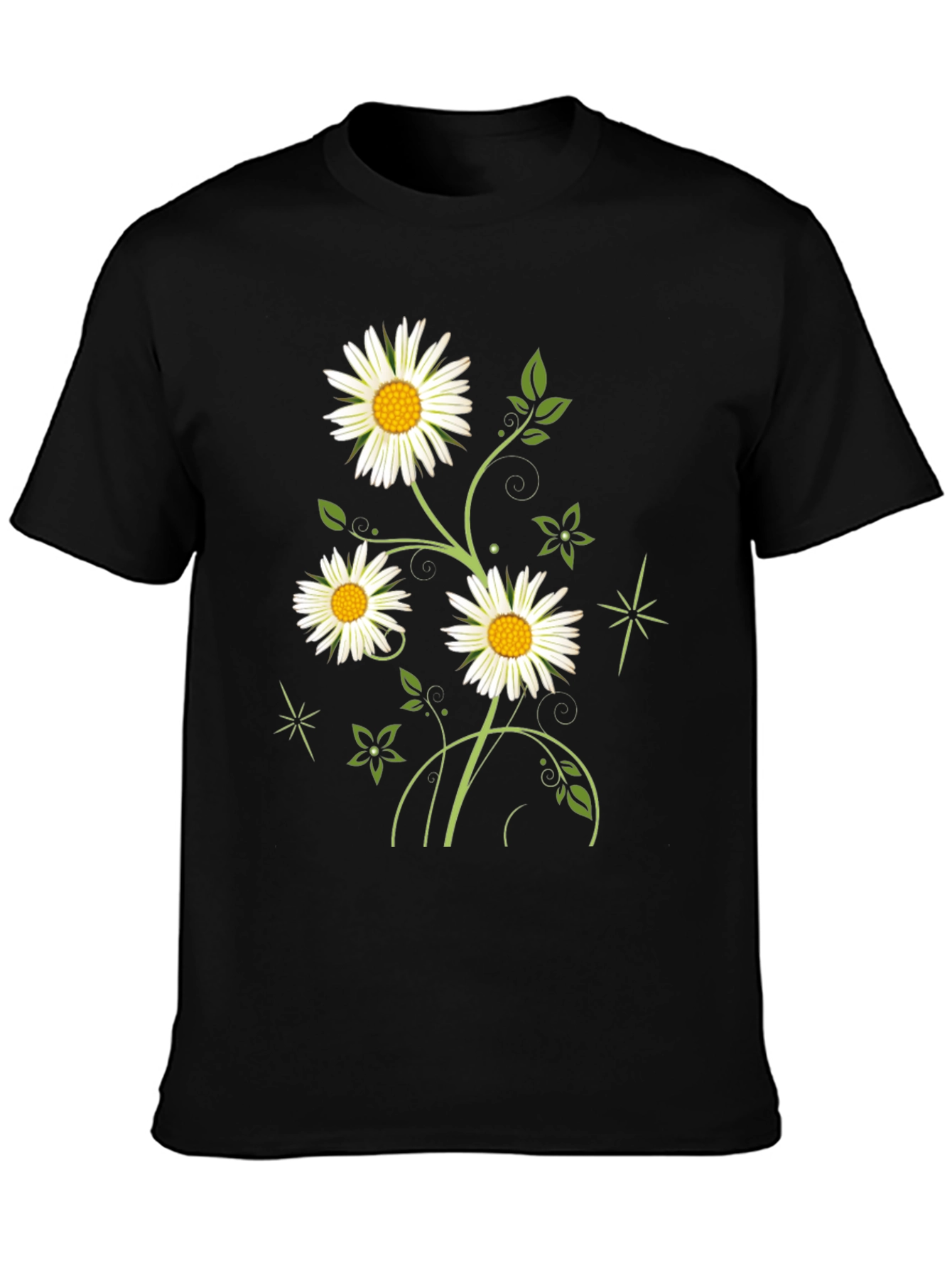 Daisy Flower Graphic Black Tee for Men