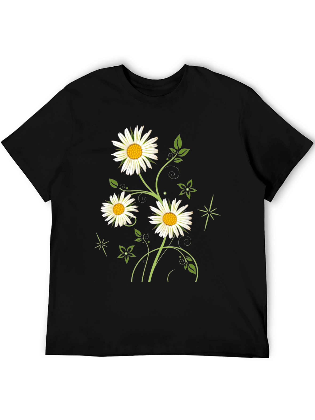 Daisy Flower Graphic Black Tee for Men