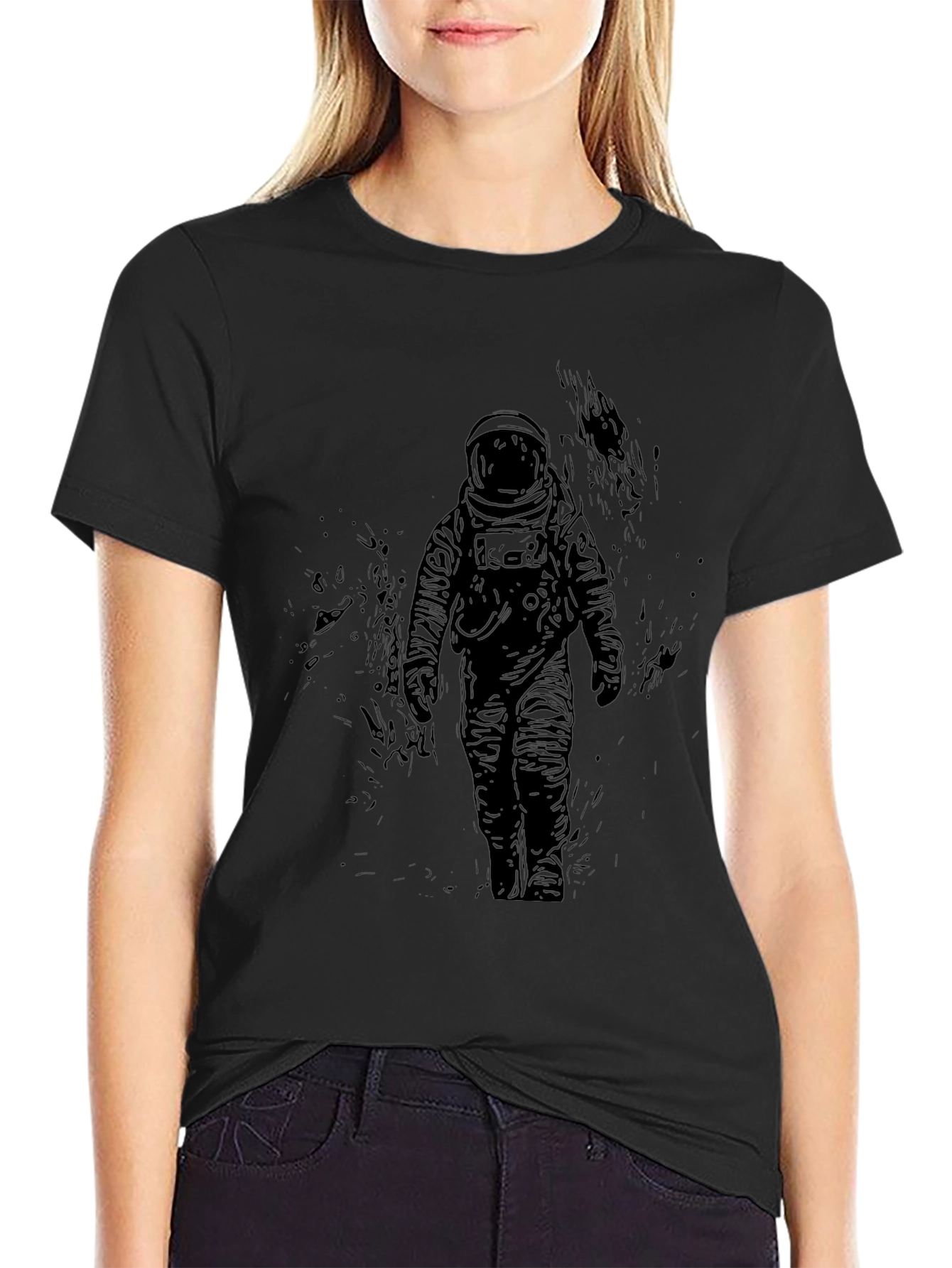 Astronaut Graphic Print Black T-Shirt