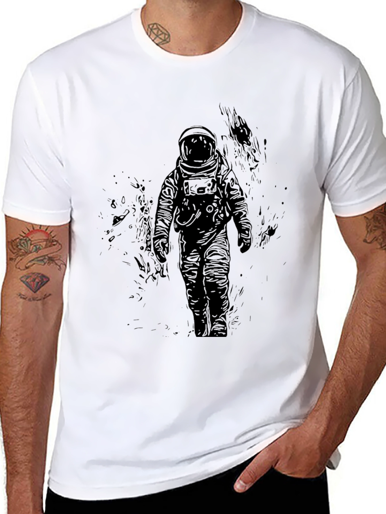 Astronaut Graphic Print Black T-Shirt