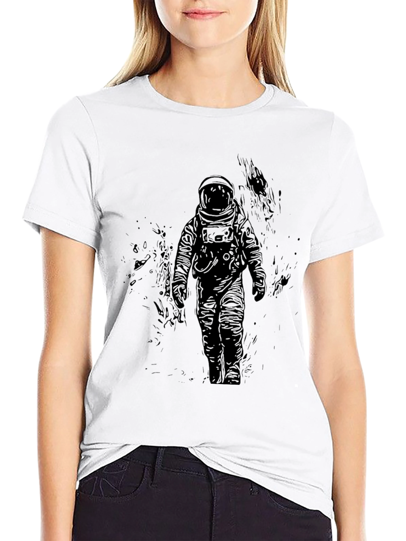Astronaut Graphic Print Black T-Shirt