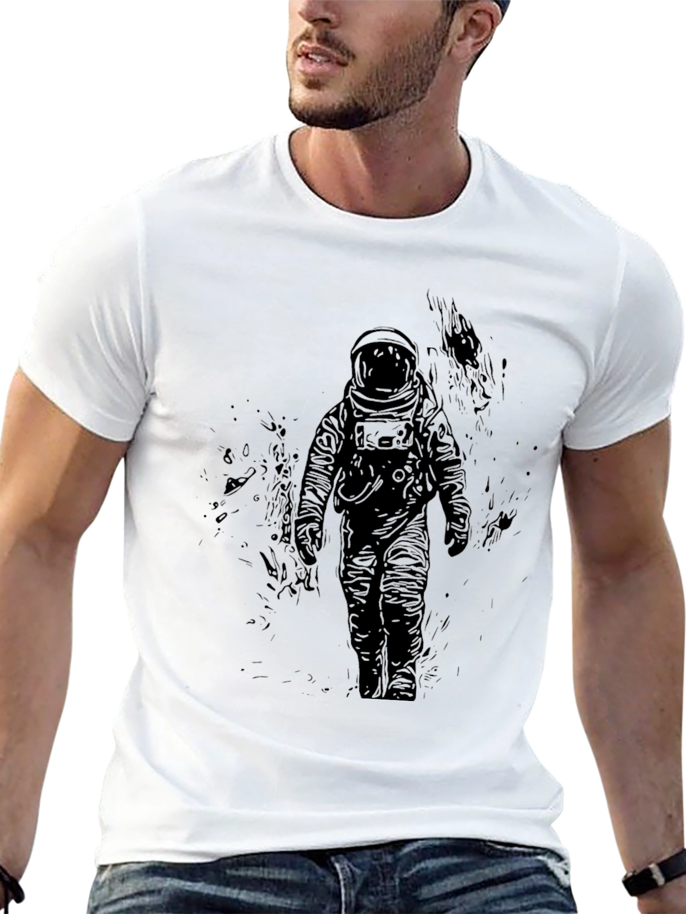 Astronaut Graphic Print Black T-Shirt