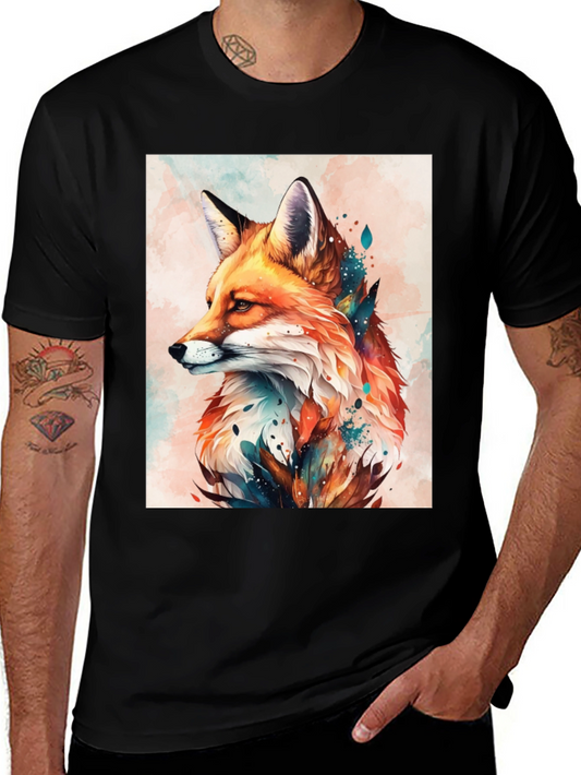 Watercolor Fox Graphic Tee - Stylish Mens T-Shirt