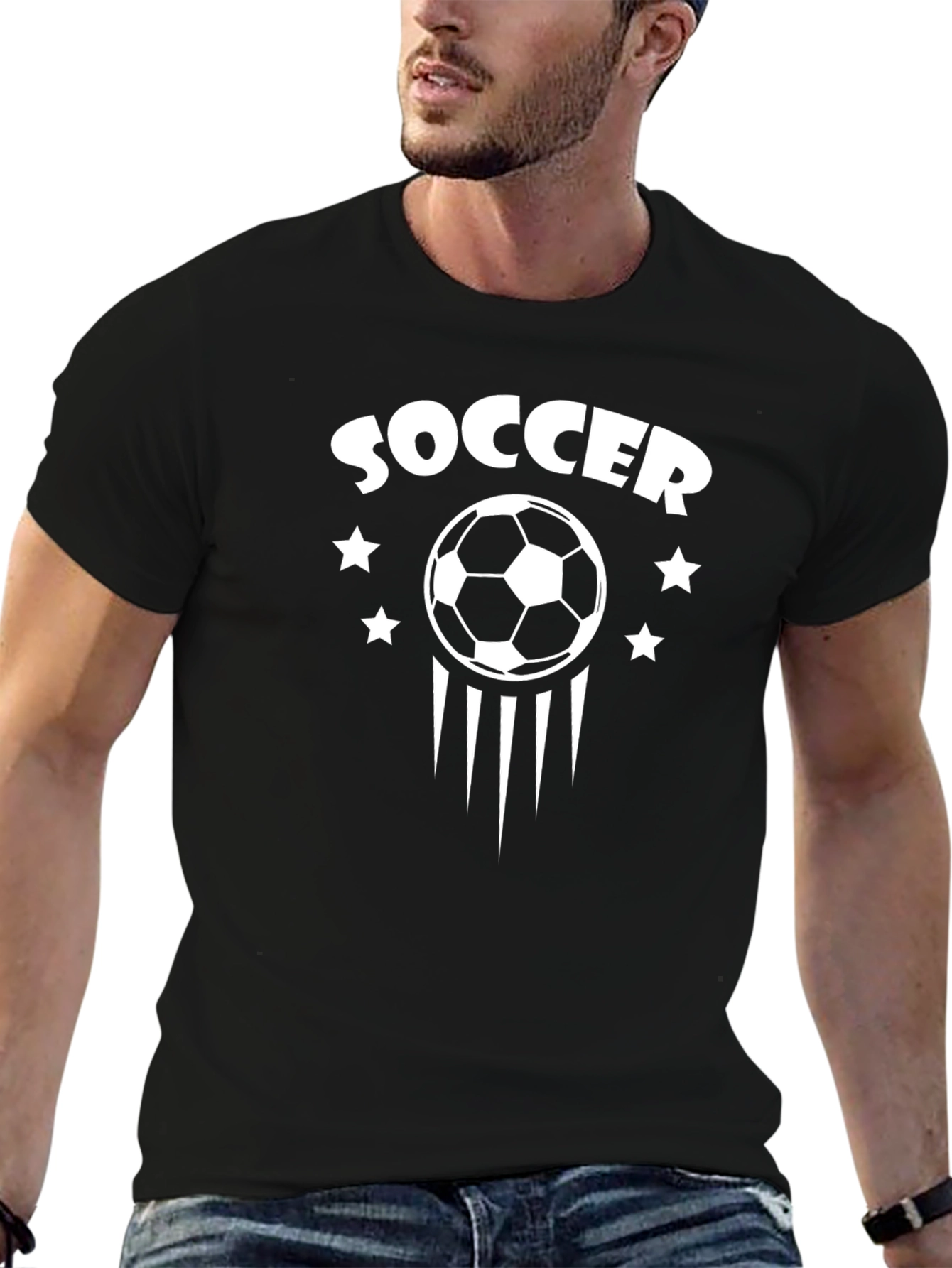 Soccer Graphic Tee - Black Cotton T-Shirt