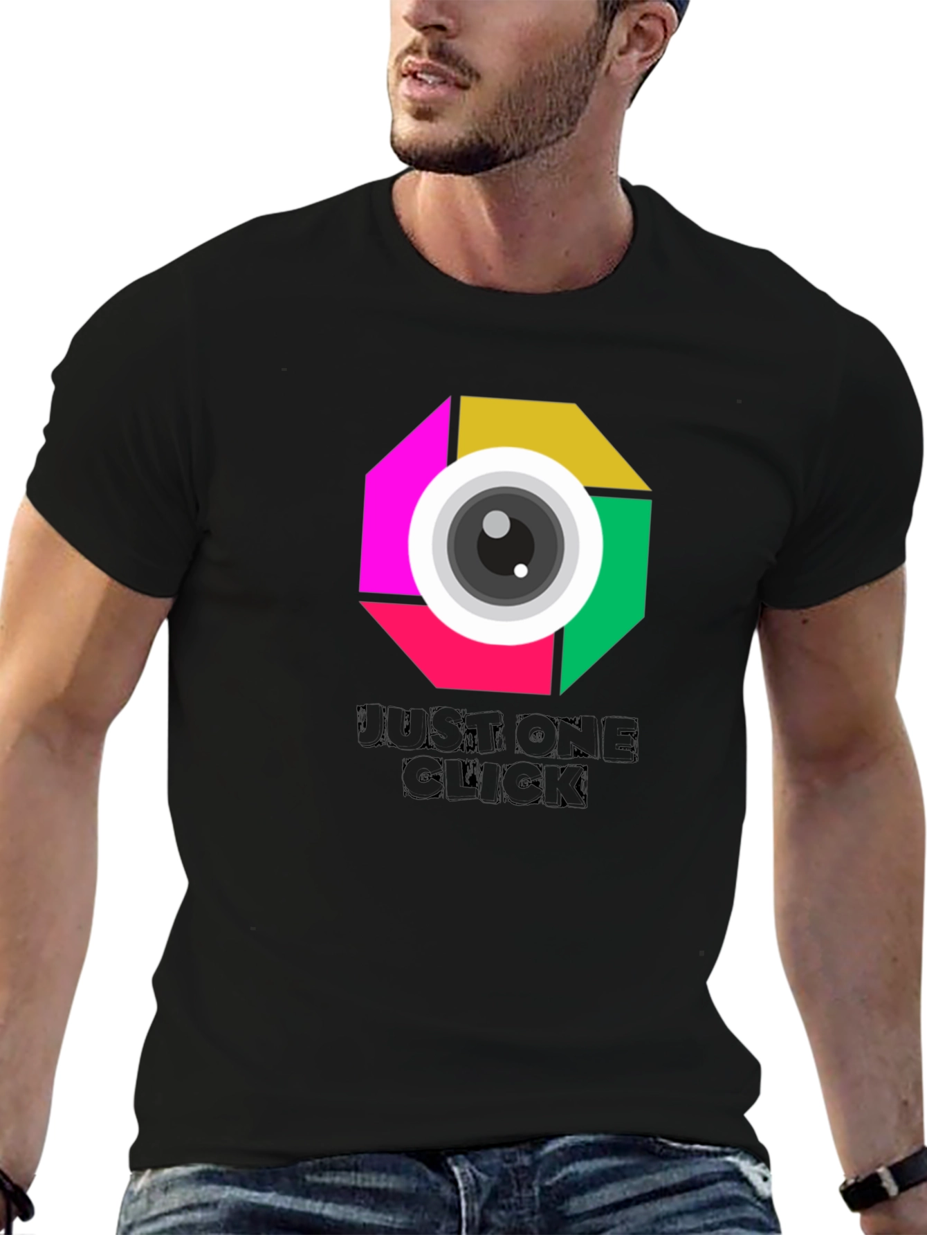 Just One Click Graphic Tee - Unisex Black T-Shirt