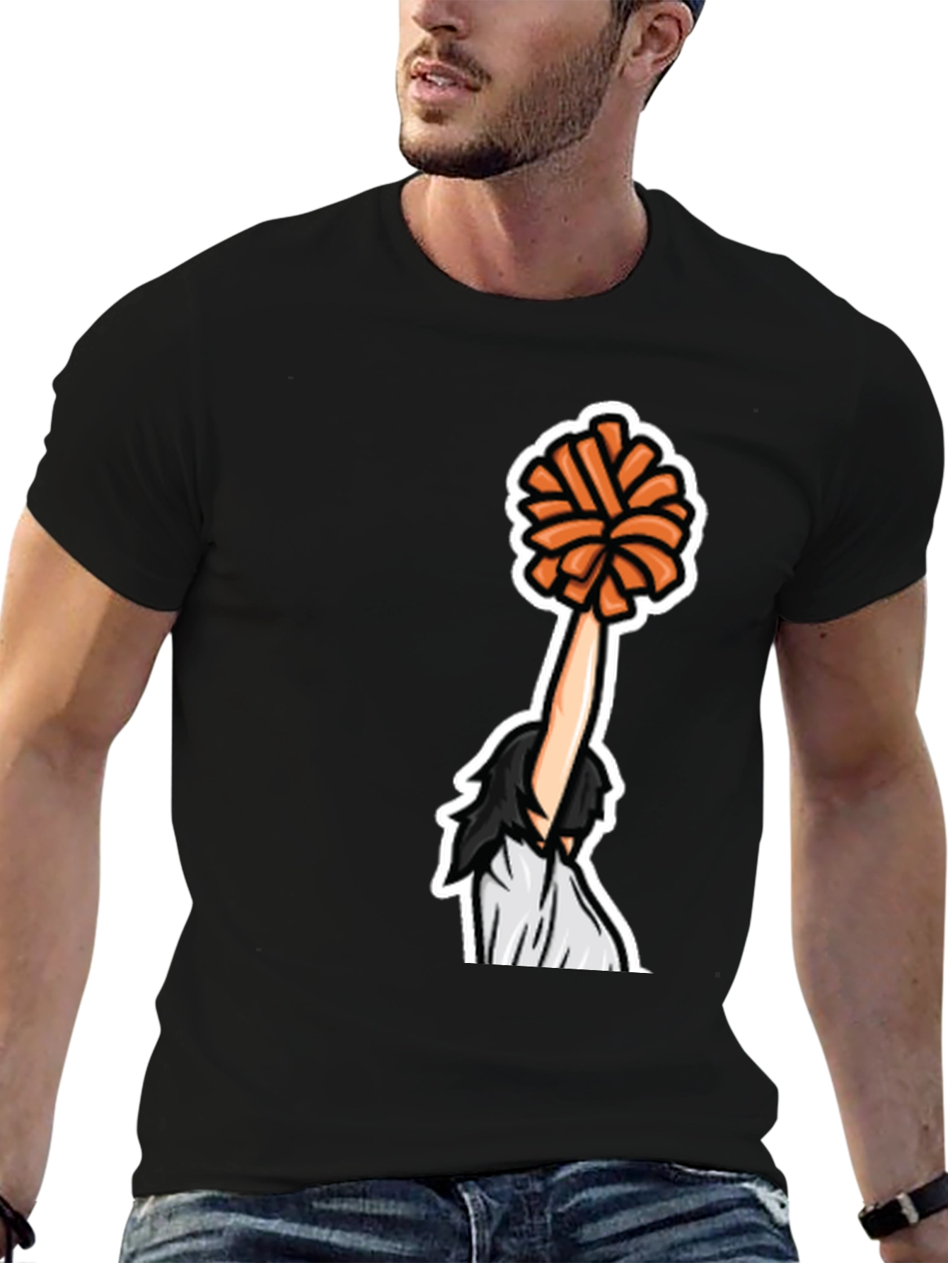 Cheerleader Graphic Tee - Black Cotton T-Shirt