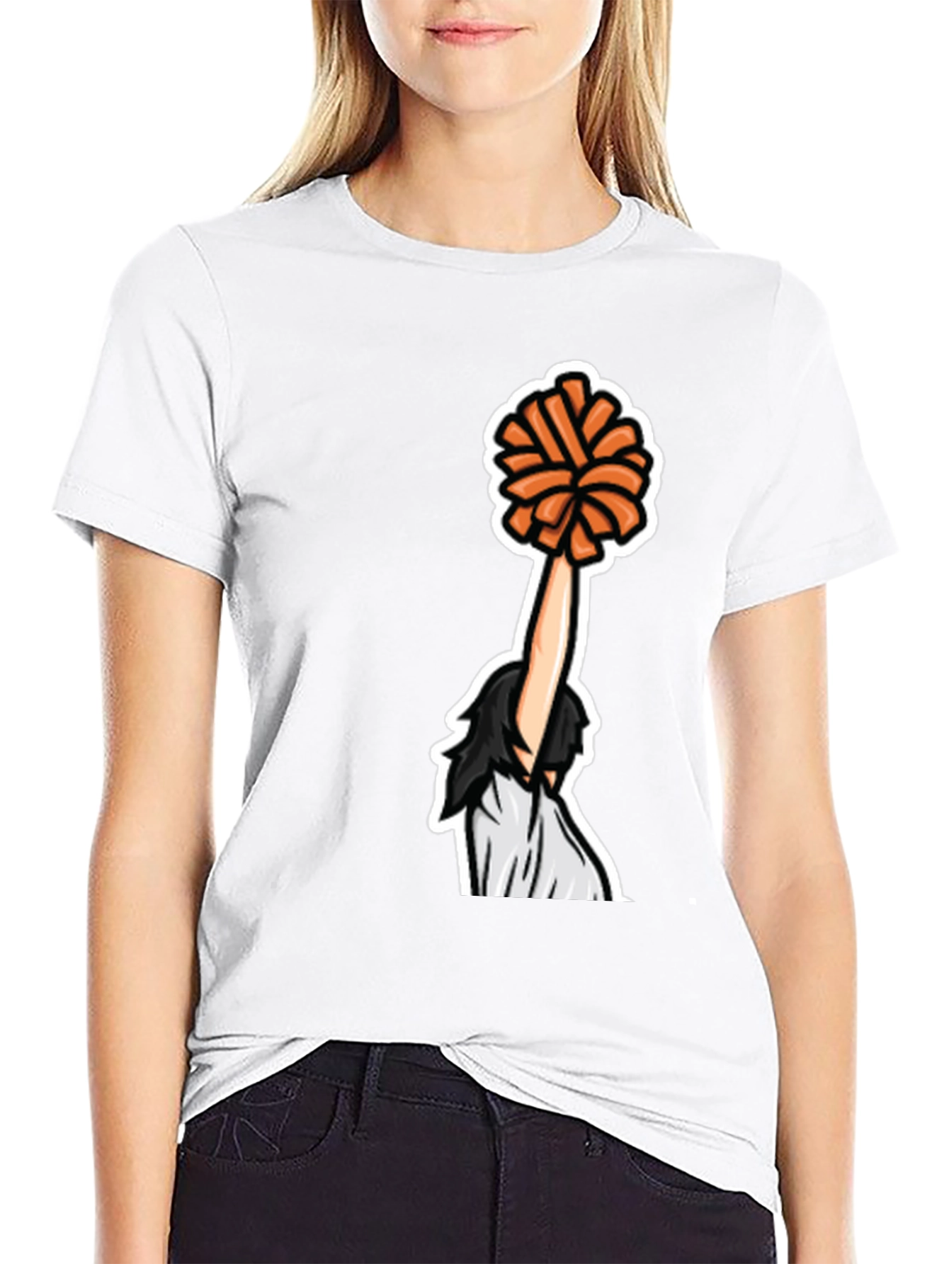 Cheerleader Graphic Tee - Black Cotton T-Shirt