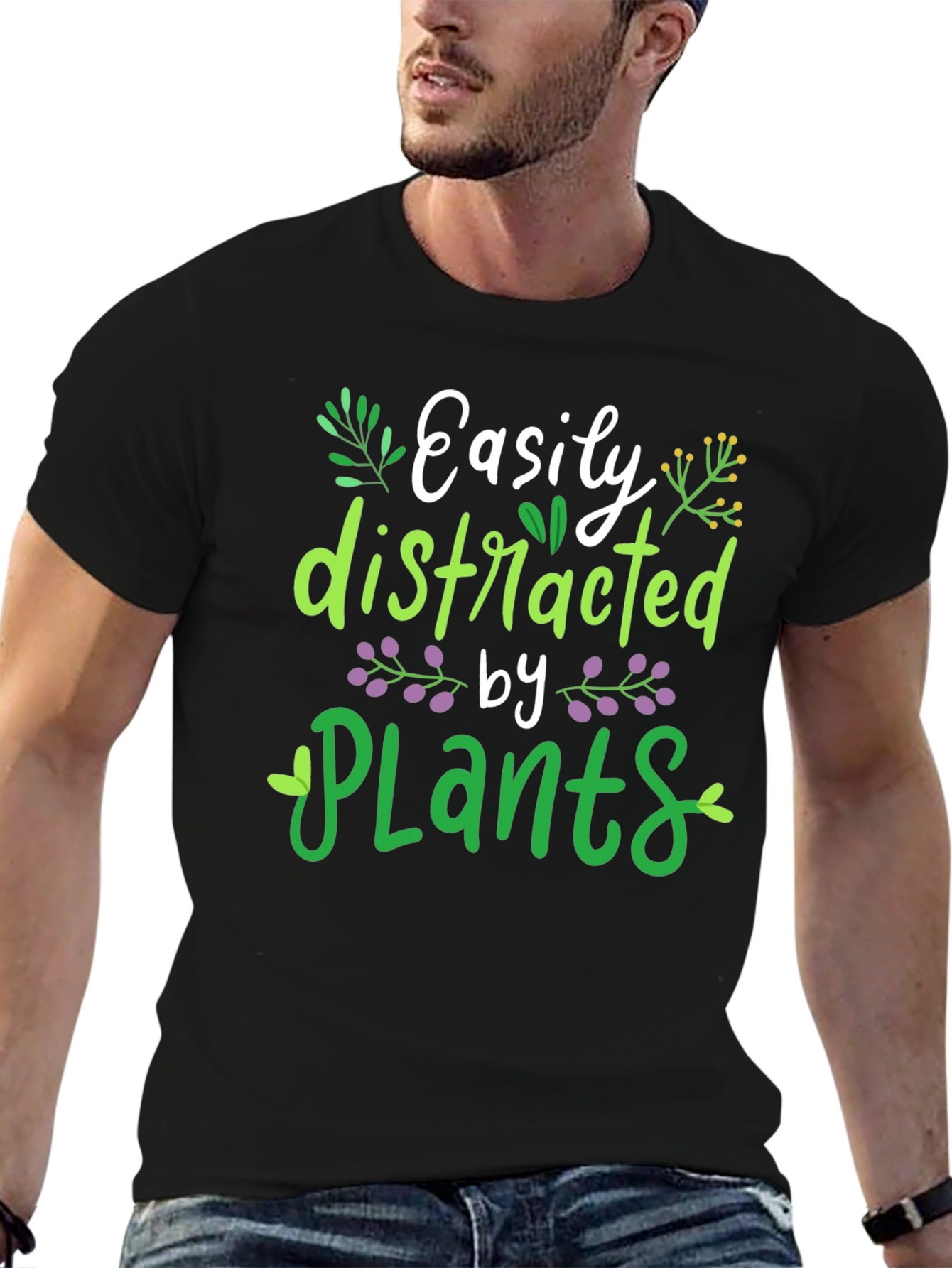 Easily Distracted by Plants T-Shirt Black Mens