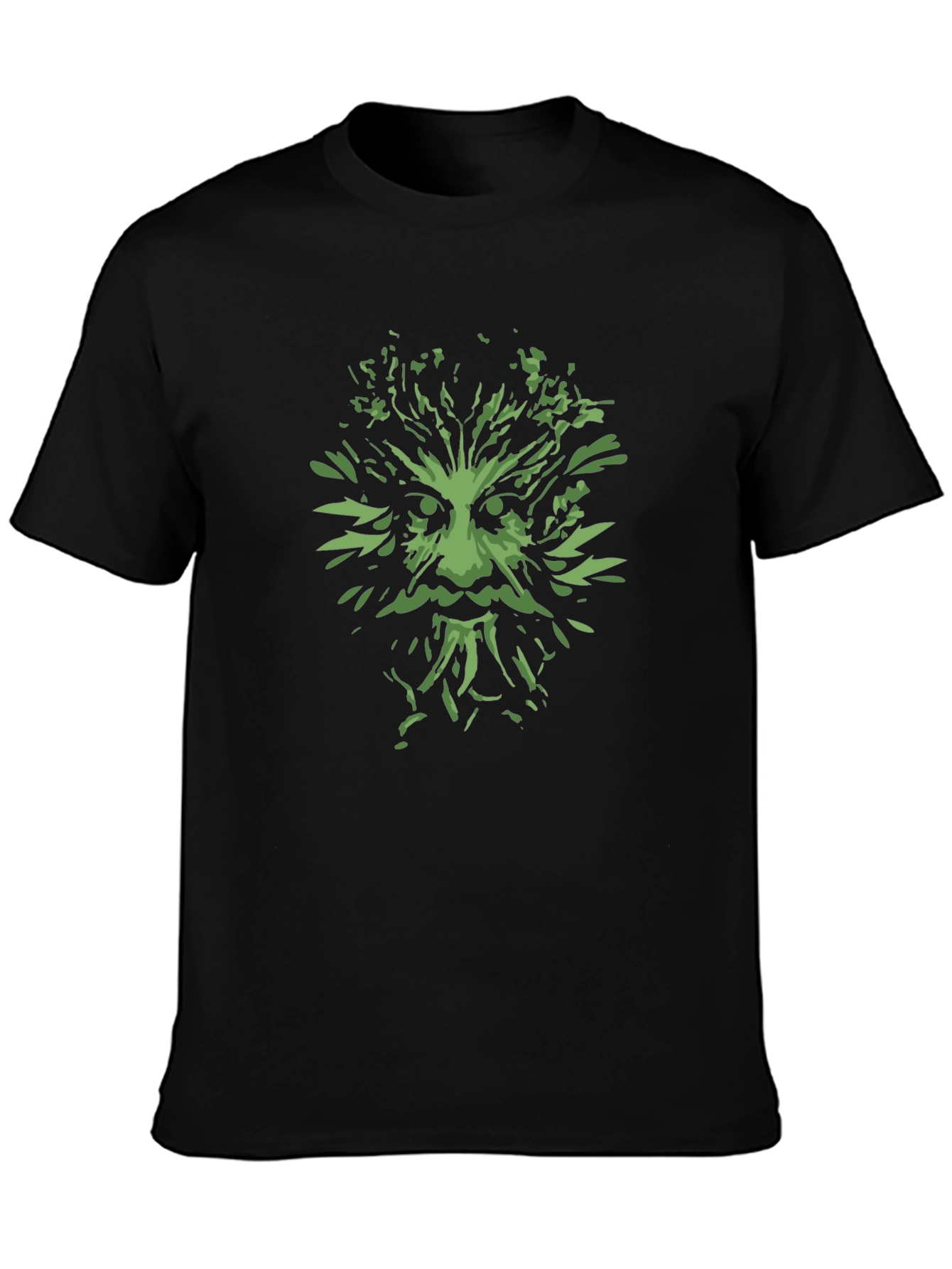 Green Man Graphic Tee - Black Cotton T-Shirt