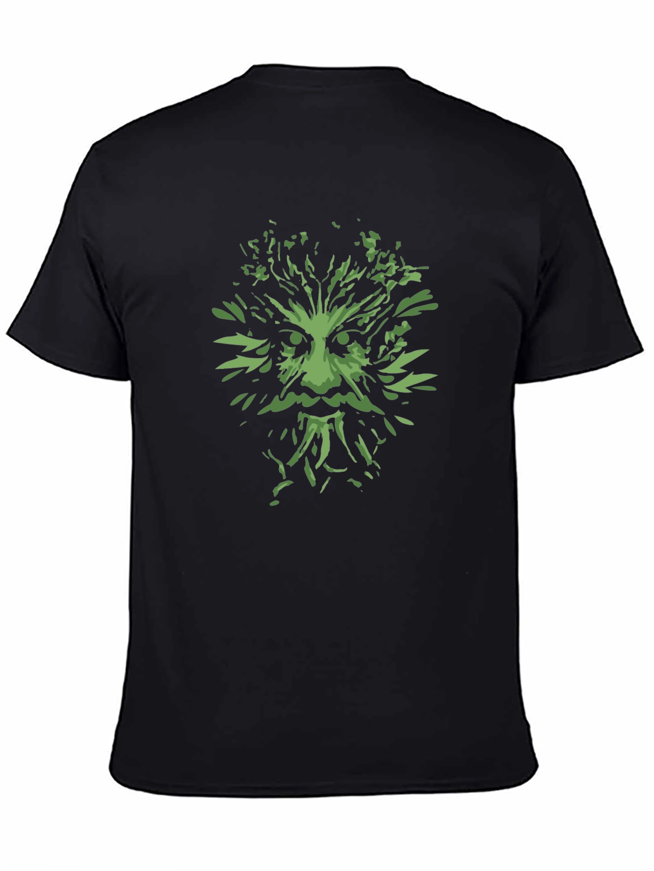 Green Man Graphic Tee - Black Cotton T-Shirt