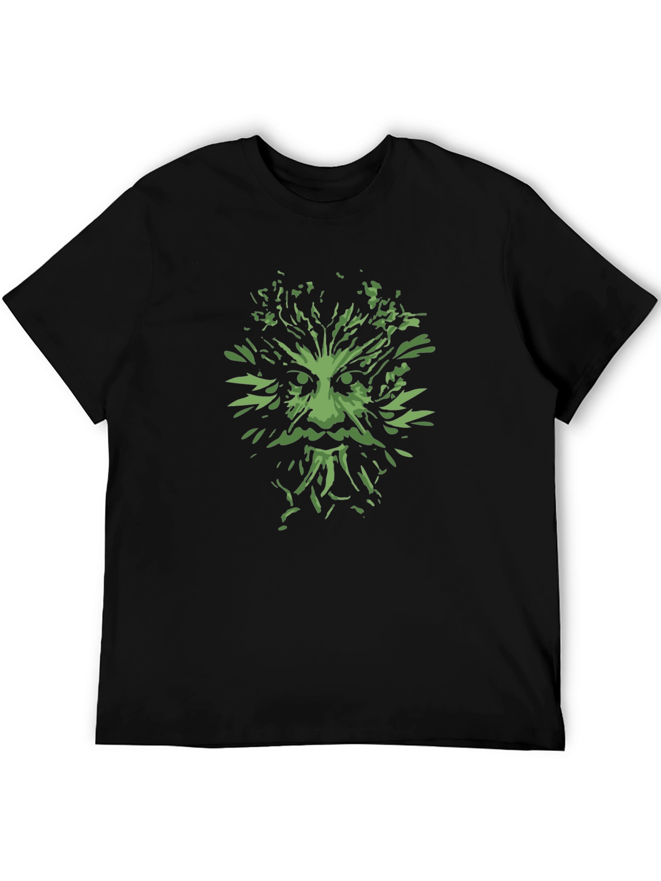 Green Man Graphic Tee - Black Cotton T-Shirt