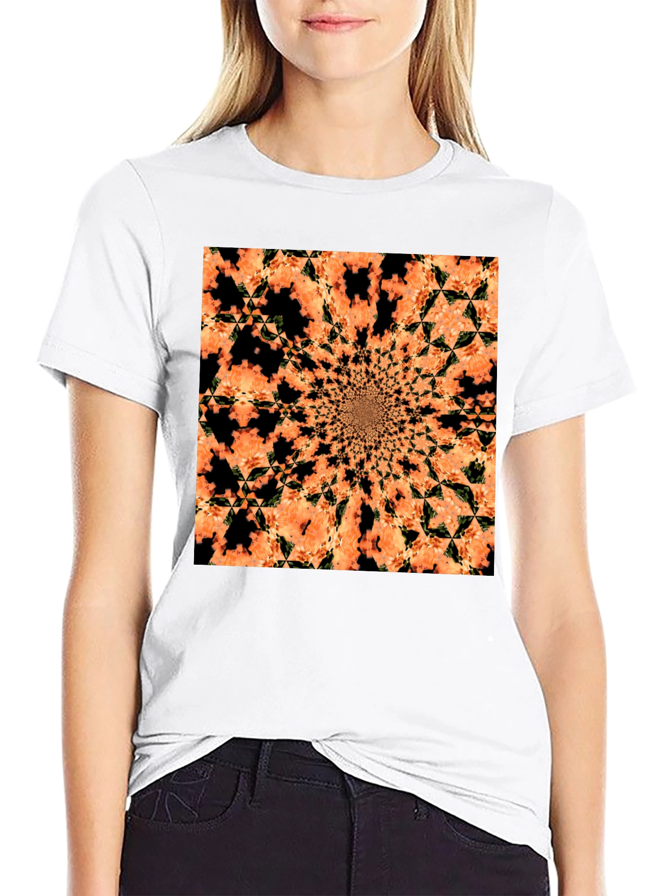 Abstract Kaleidoscope Graphic Tee - Black Cotton T-Shirt