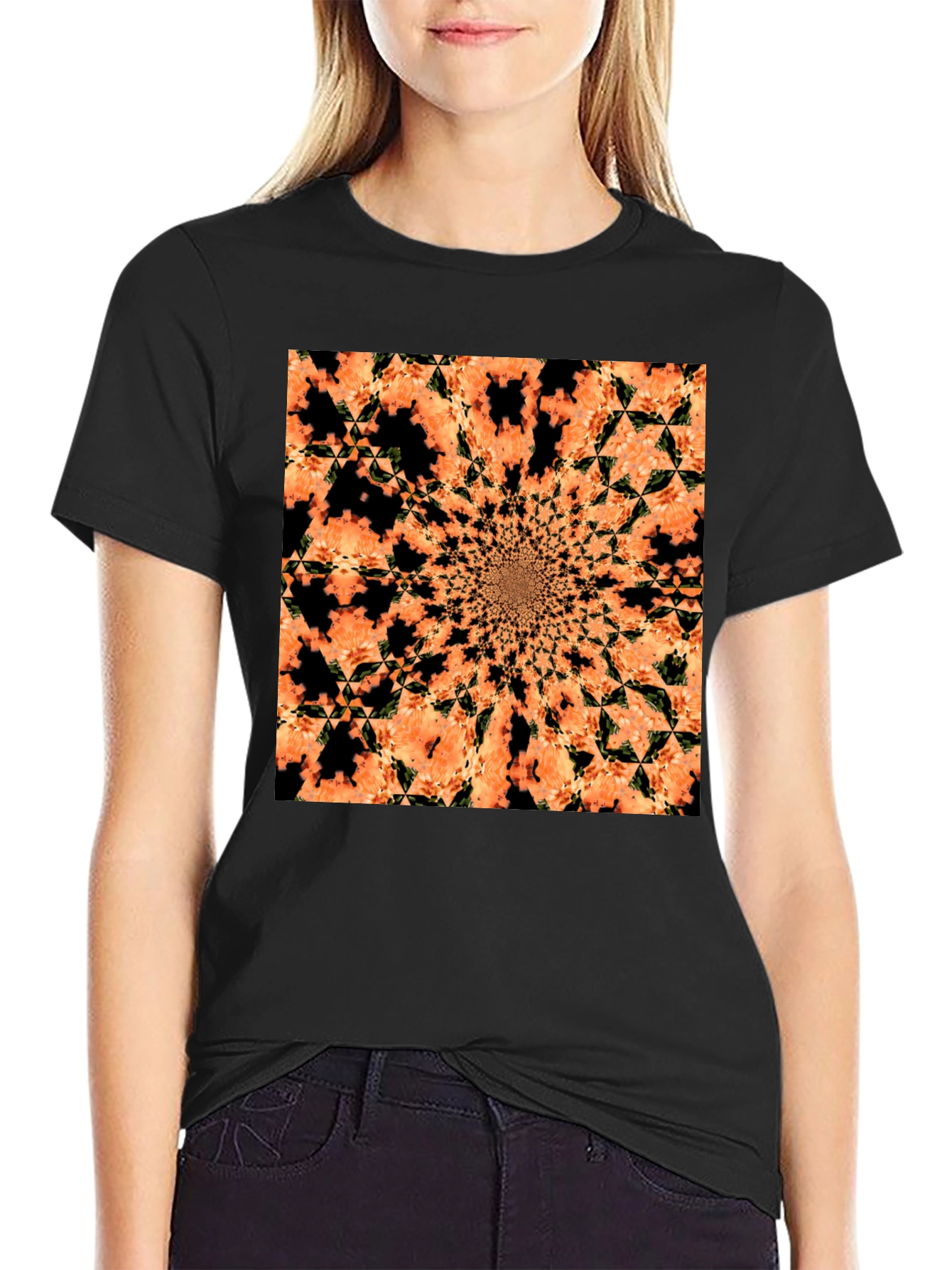 Abstract Kaleidoscope Graphic Tee - Black Cotton T-Shirt