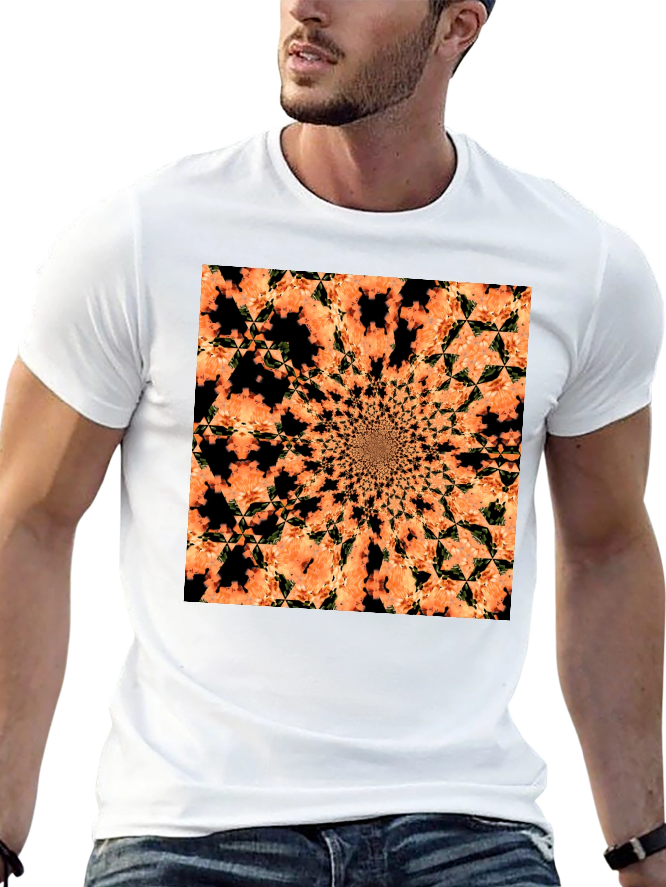 Abstract Kaleidoscope Graphic Tee - Black Cotton T-Shirt