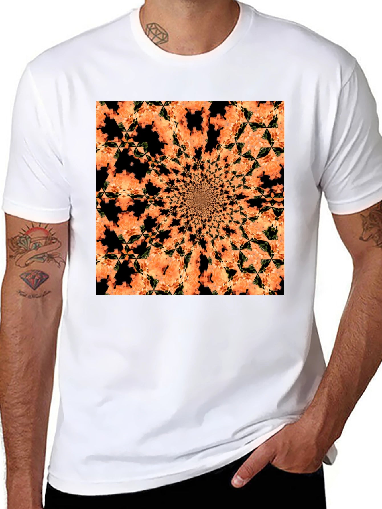 Abstract Kaleidoscope Graphic Tee - Black Cotton T-Shirt