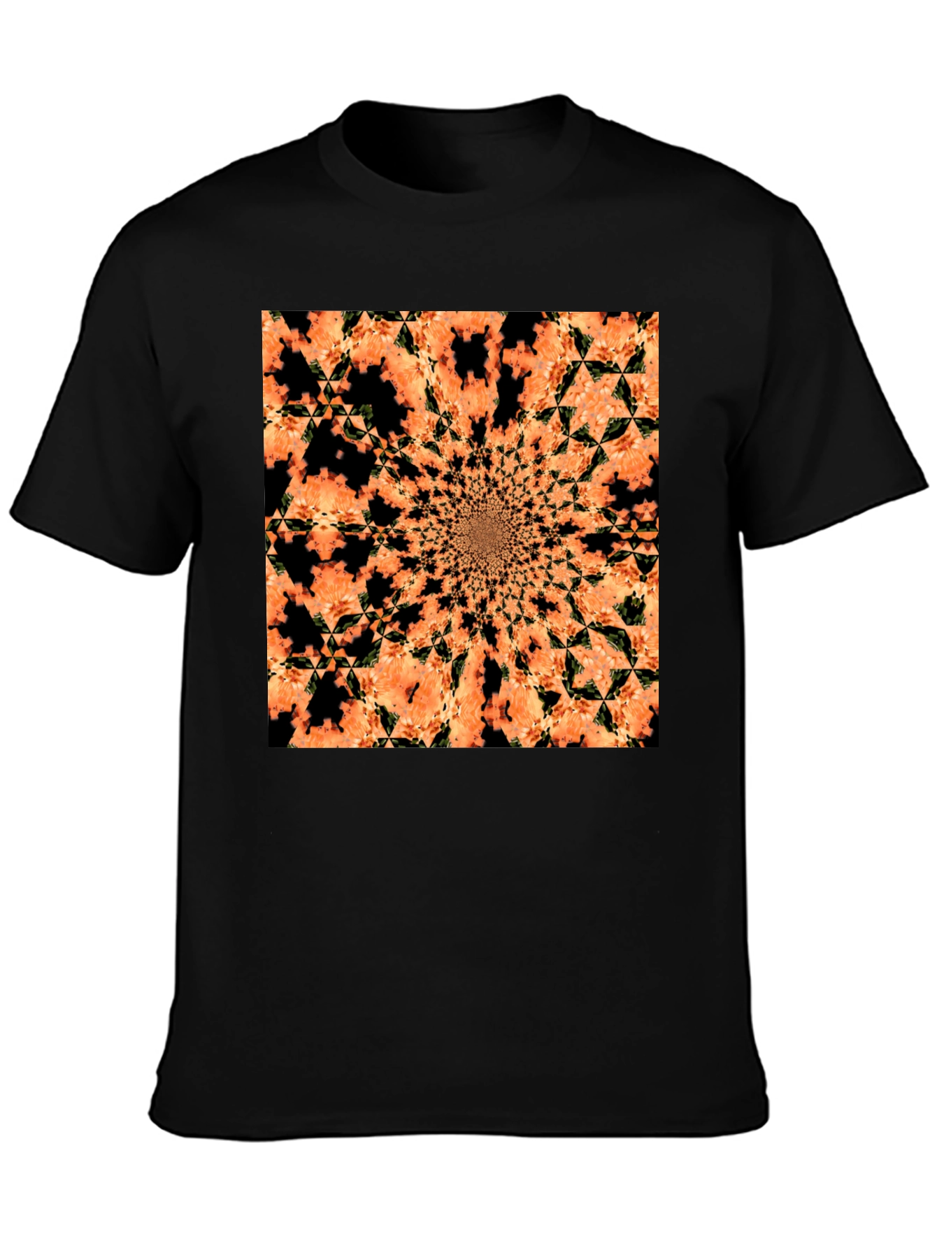 Abstract Kaleidoscope Graphic Tee - Black Cotton T-Shirt