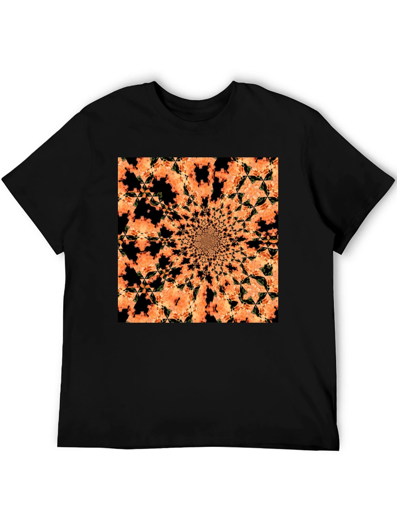 Abstract Kaleidoscope Graphic Tee - Black Cotton T-Shirt