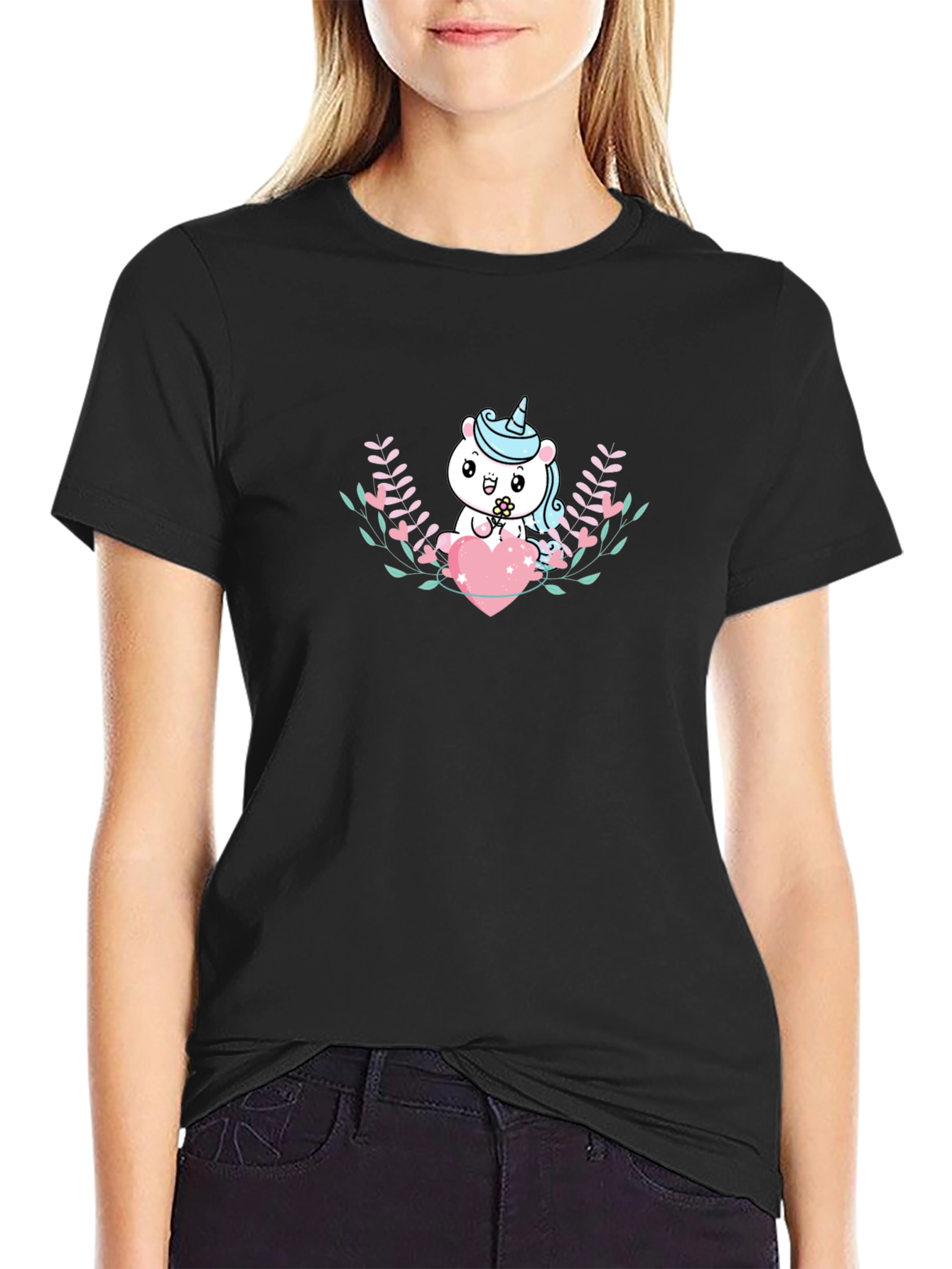 Cute Unicorn Heart Graphic T-Shirt