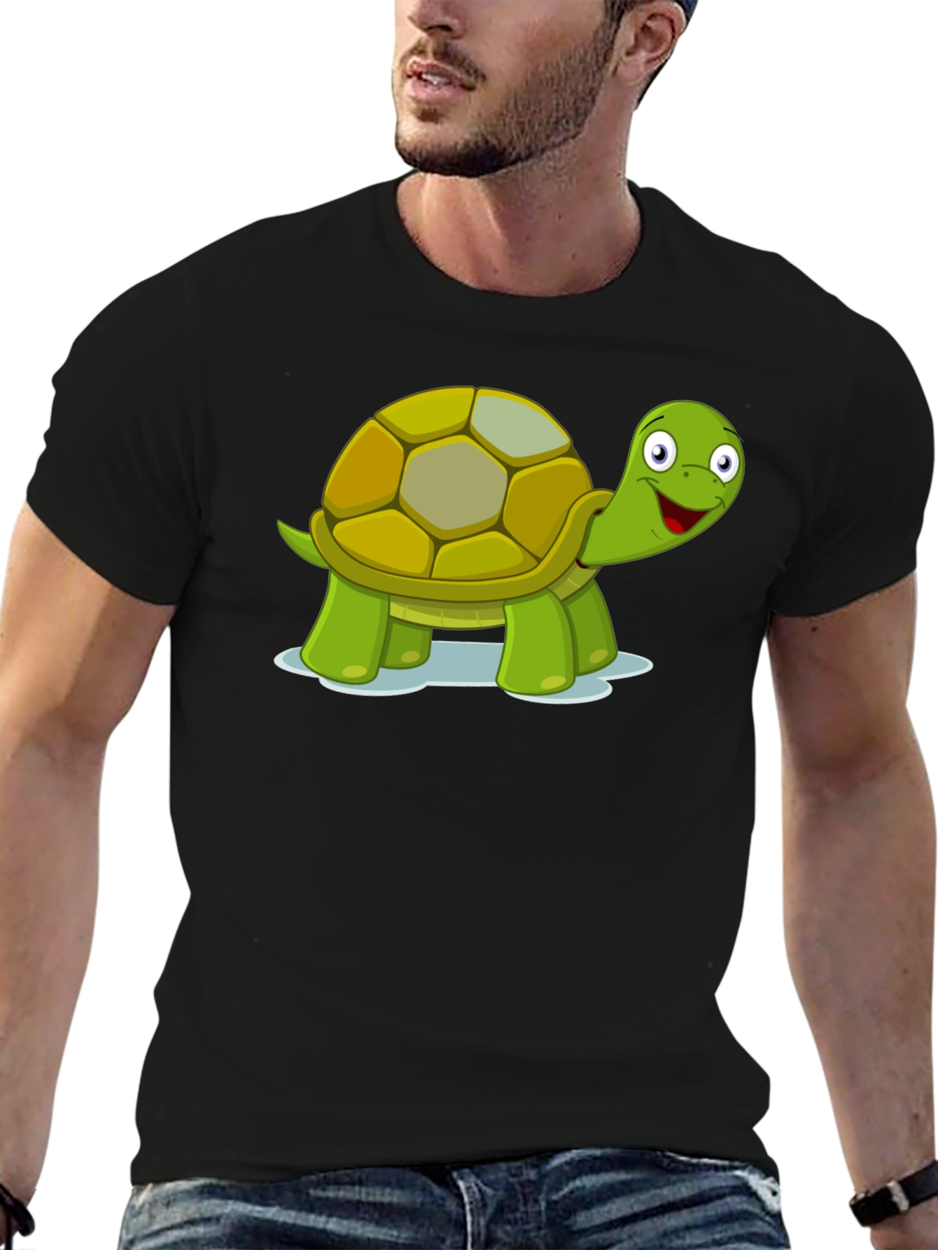 Turtle Cartoon Black T-Shirt