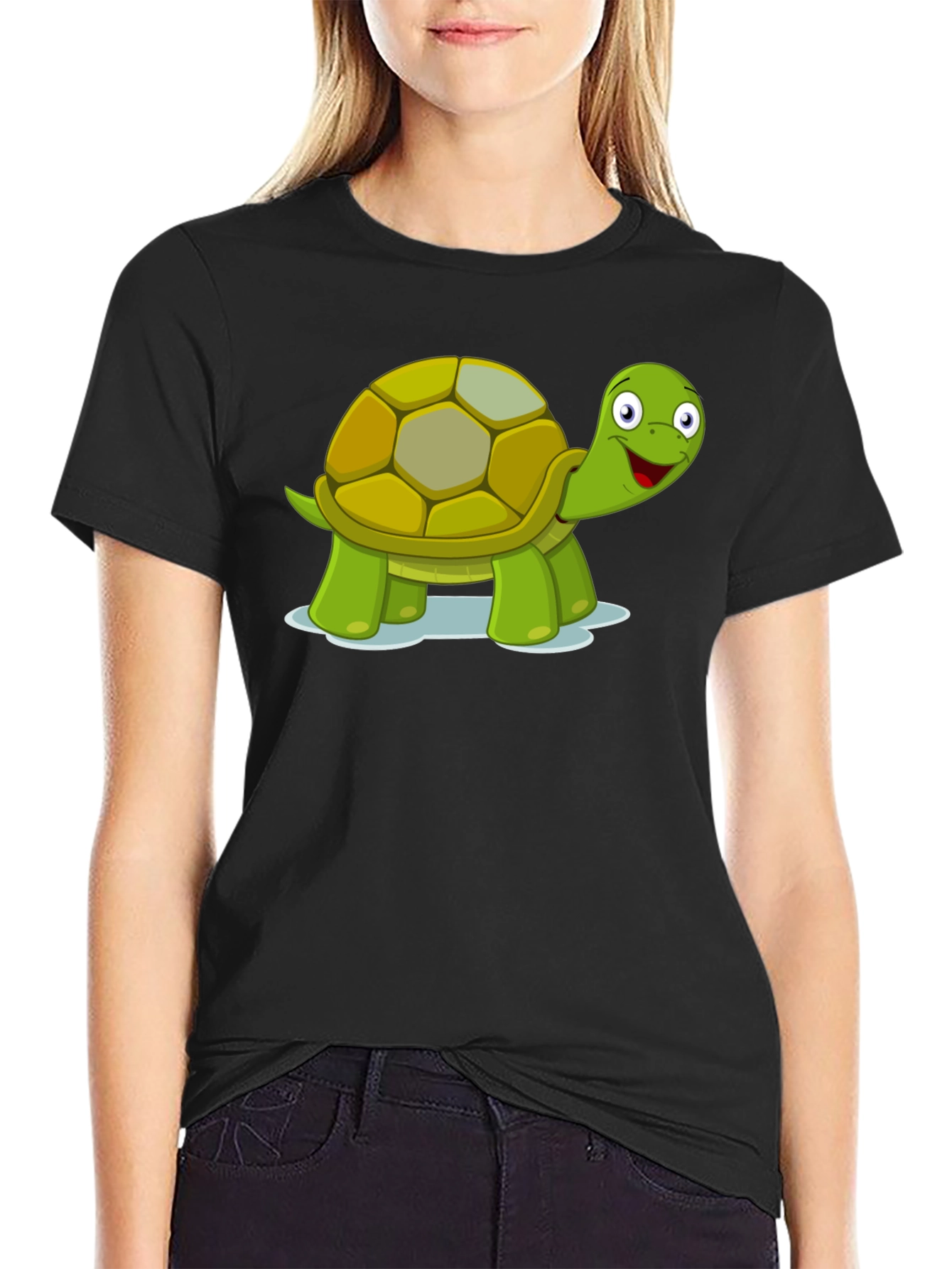 Turtle Cartoon Black T-Shirt