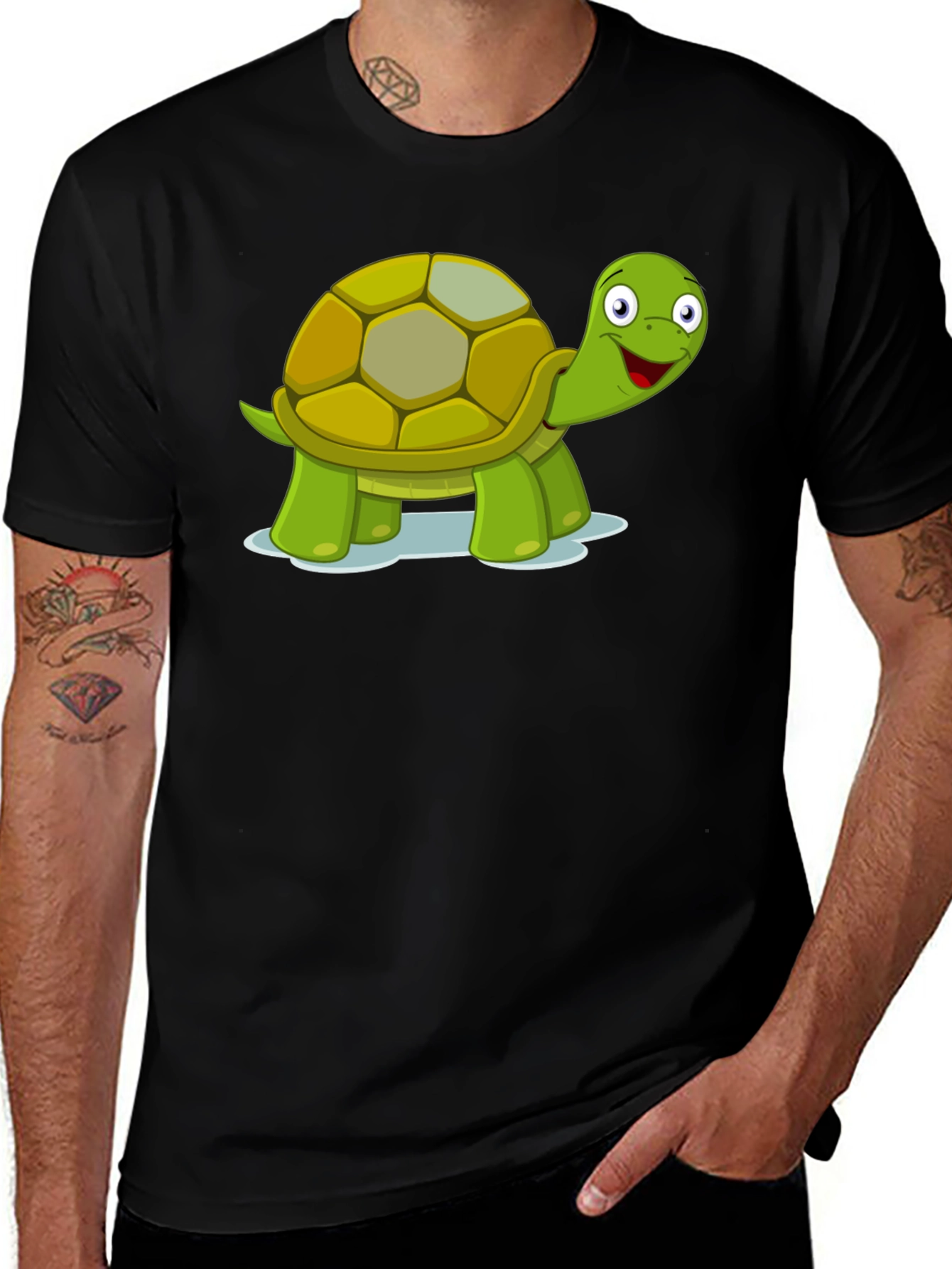Turtle Cartoon Black T-Shirt