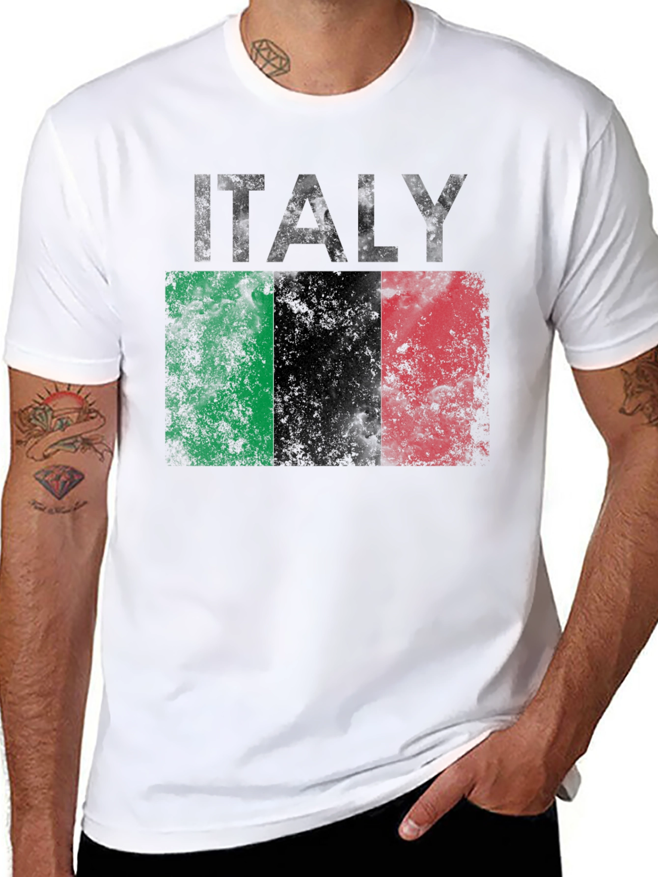Italy Flag Graphic T-Shirt - Distressed Print Tee